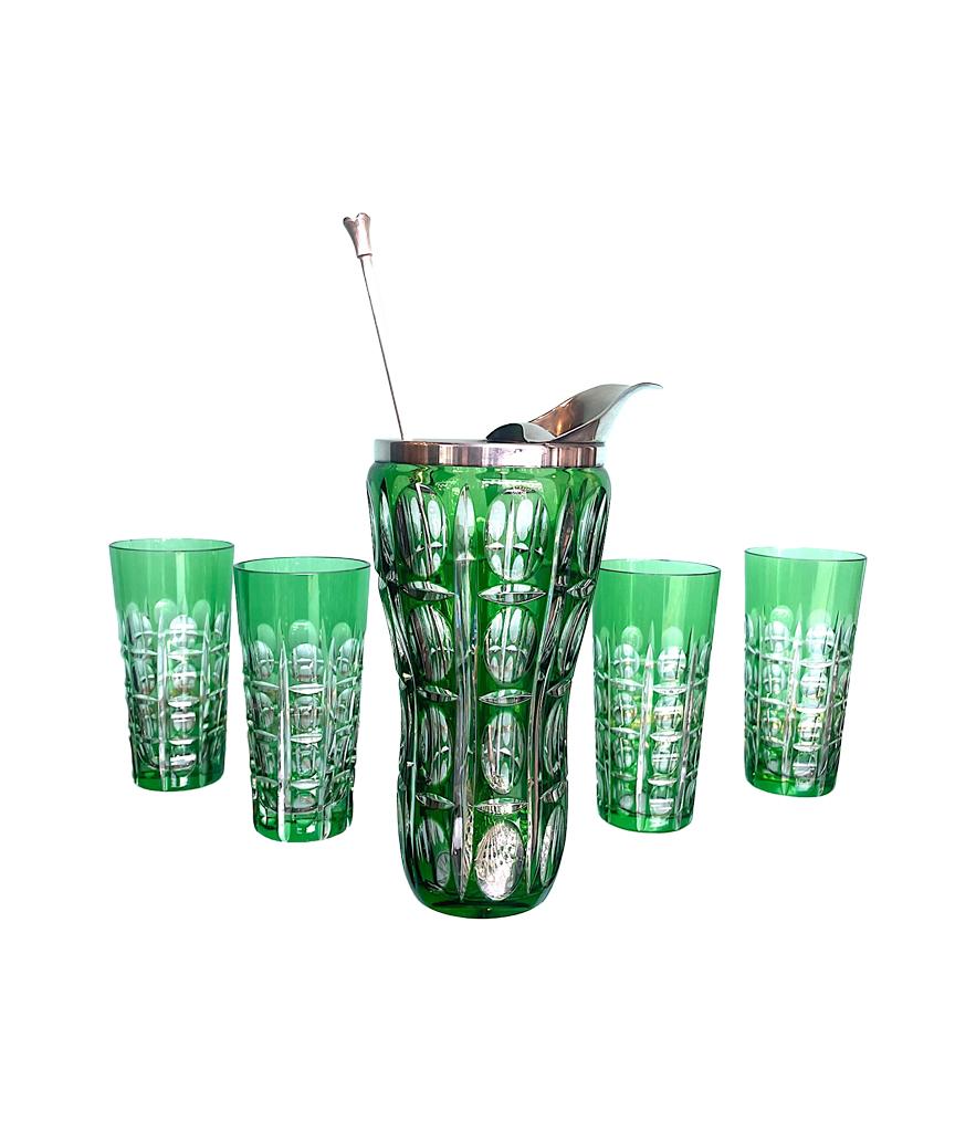 A Wilhelm Wolff 1940s crystal cocktail jug set with matching glasses and spoon 5