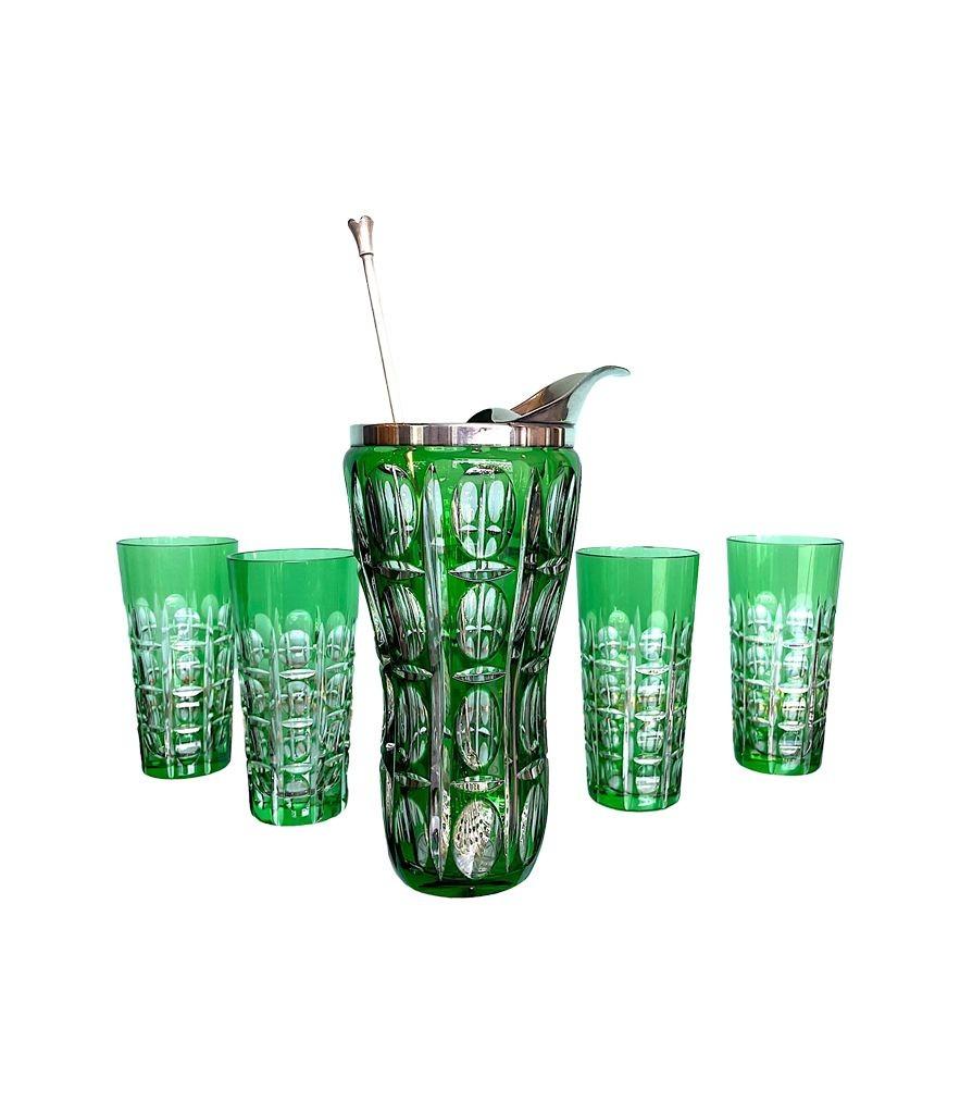 A Wilhelm Wolff 1940s crystal cocktail jug set with matching glasses and spoon 8