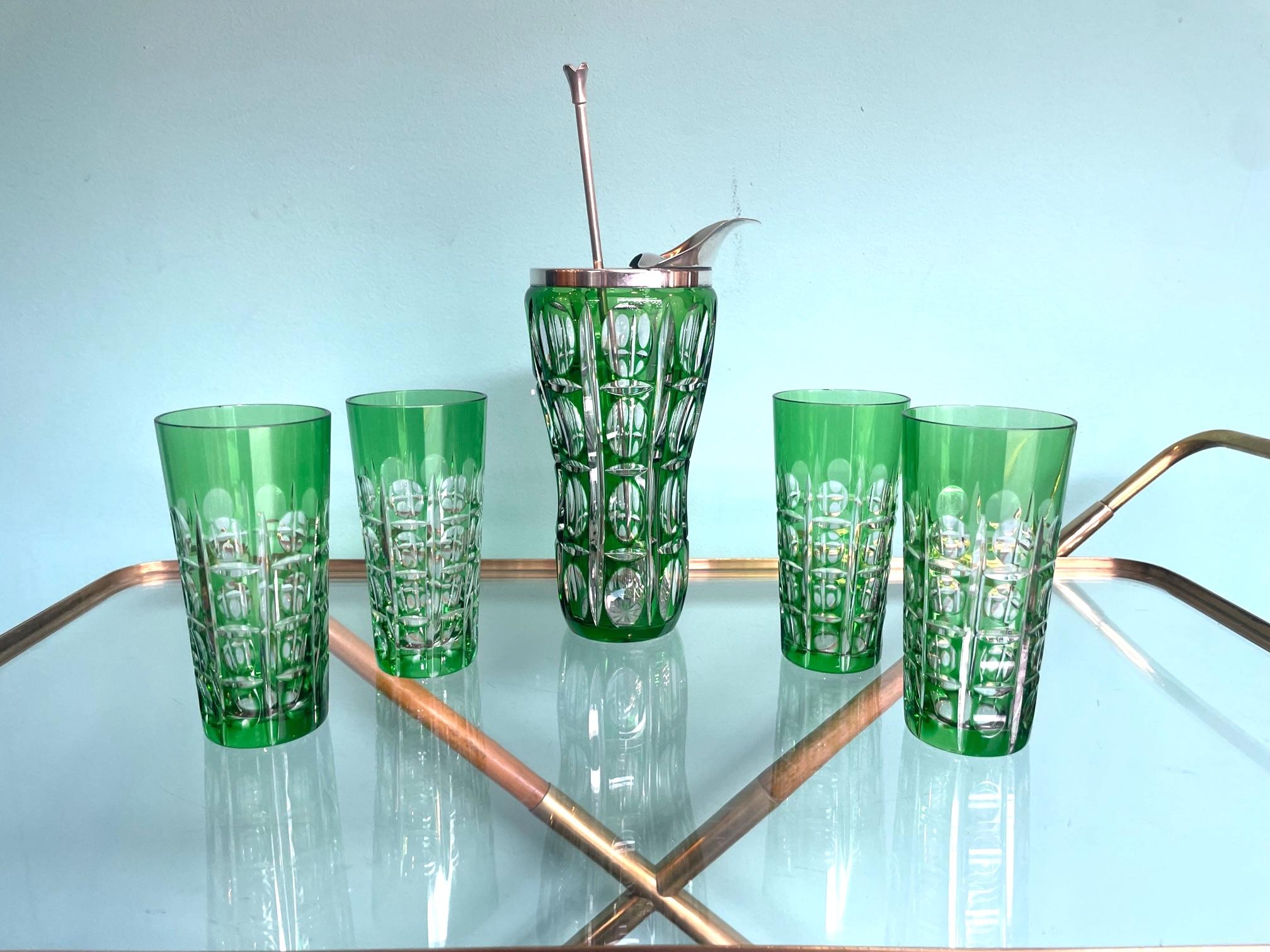 A Wilhelm Wolff 1940s crystal cocktail jug set with matching glasses and spoon 8