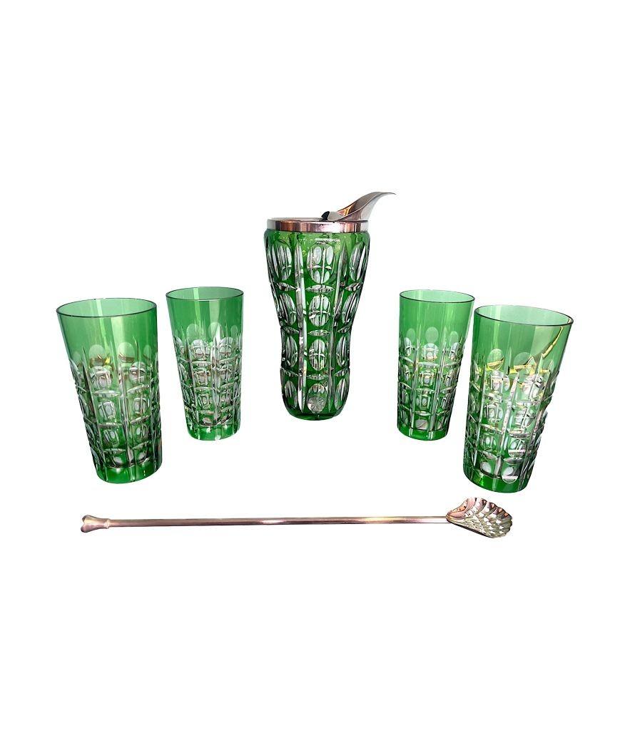 Art Deco A Wilhelm Wolff 1940s crystal cocktail jug set with matching glasses and spoon