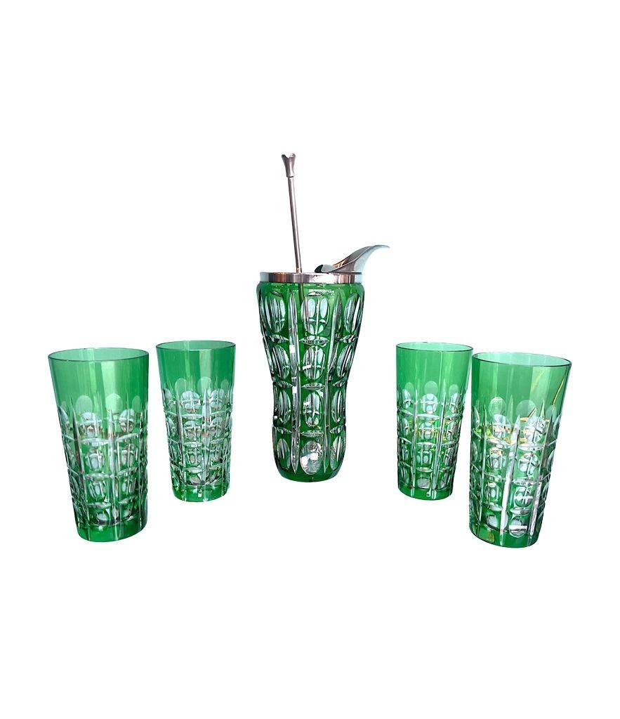 A Wilhelm Wolff 1940s crystal cocktail jug set with matching glasses and spoon In Good Condition In London, GB