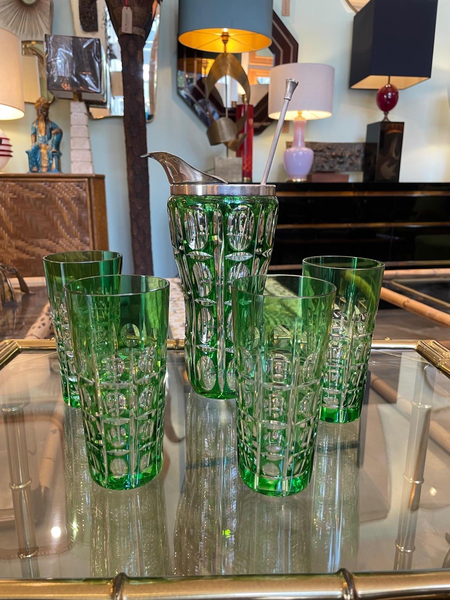 Silver Plate A Wilhelm Wolff 1940s crystal cocktail jug set with matching glasses and spoon