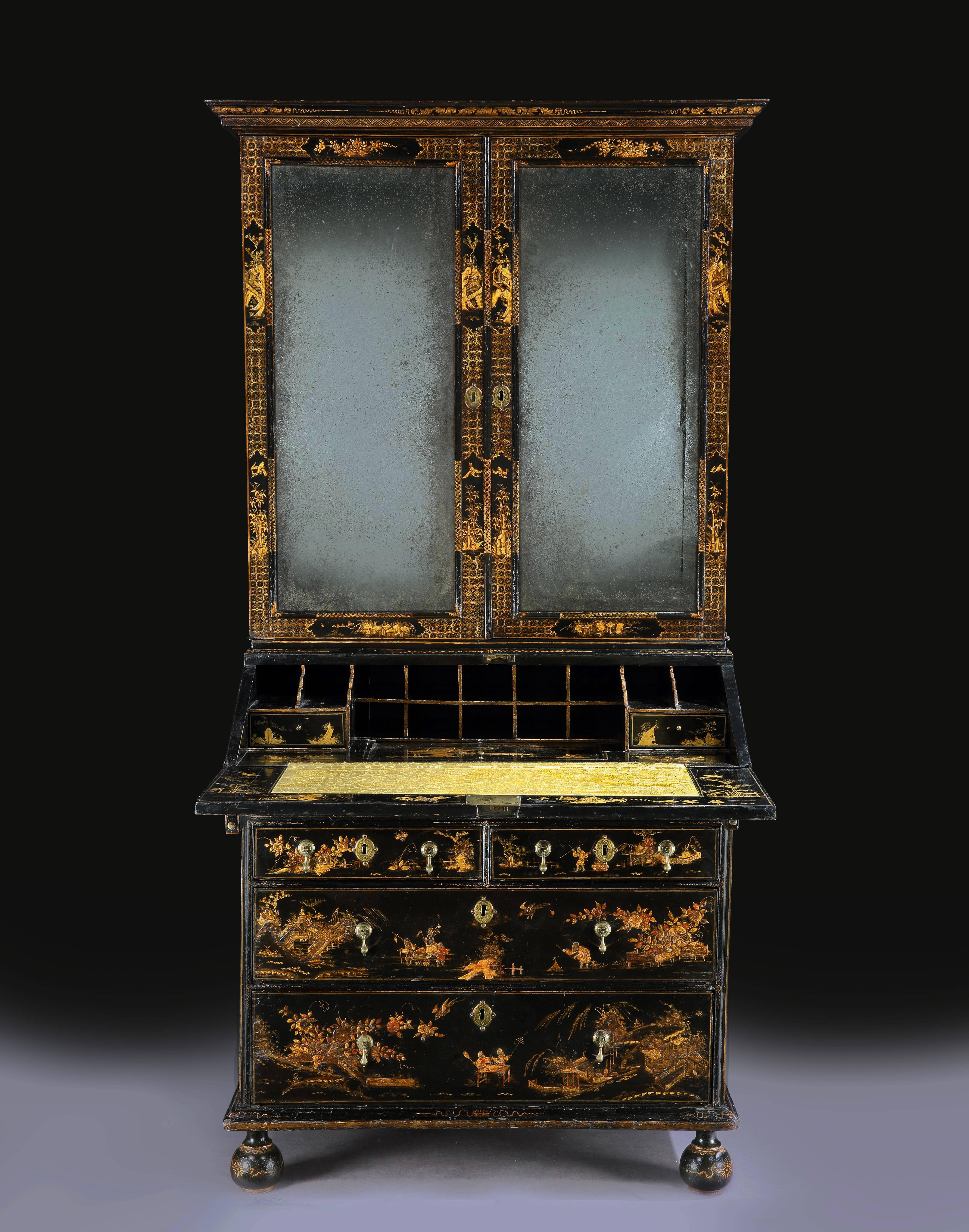 William and Mary William & Mary Lacquered Bureau Bookcase For Sale