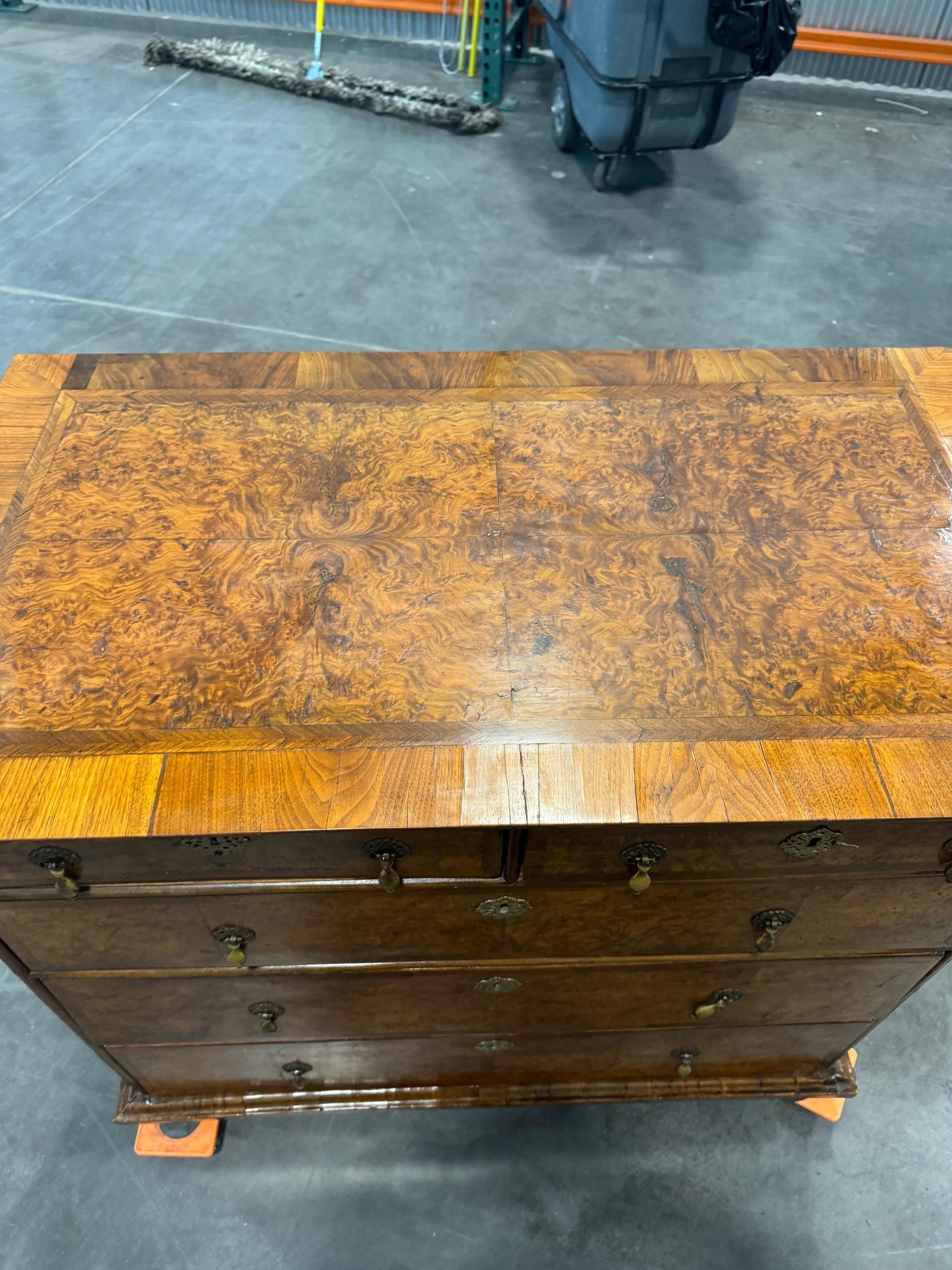 English A William and Mary Burr Walnut and Feather Banded Chest of Drawers Circa 1700