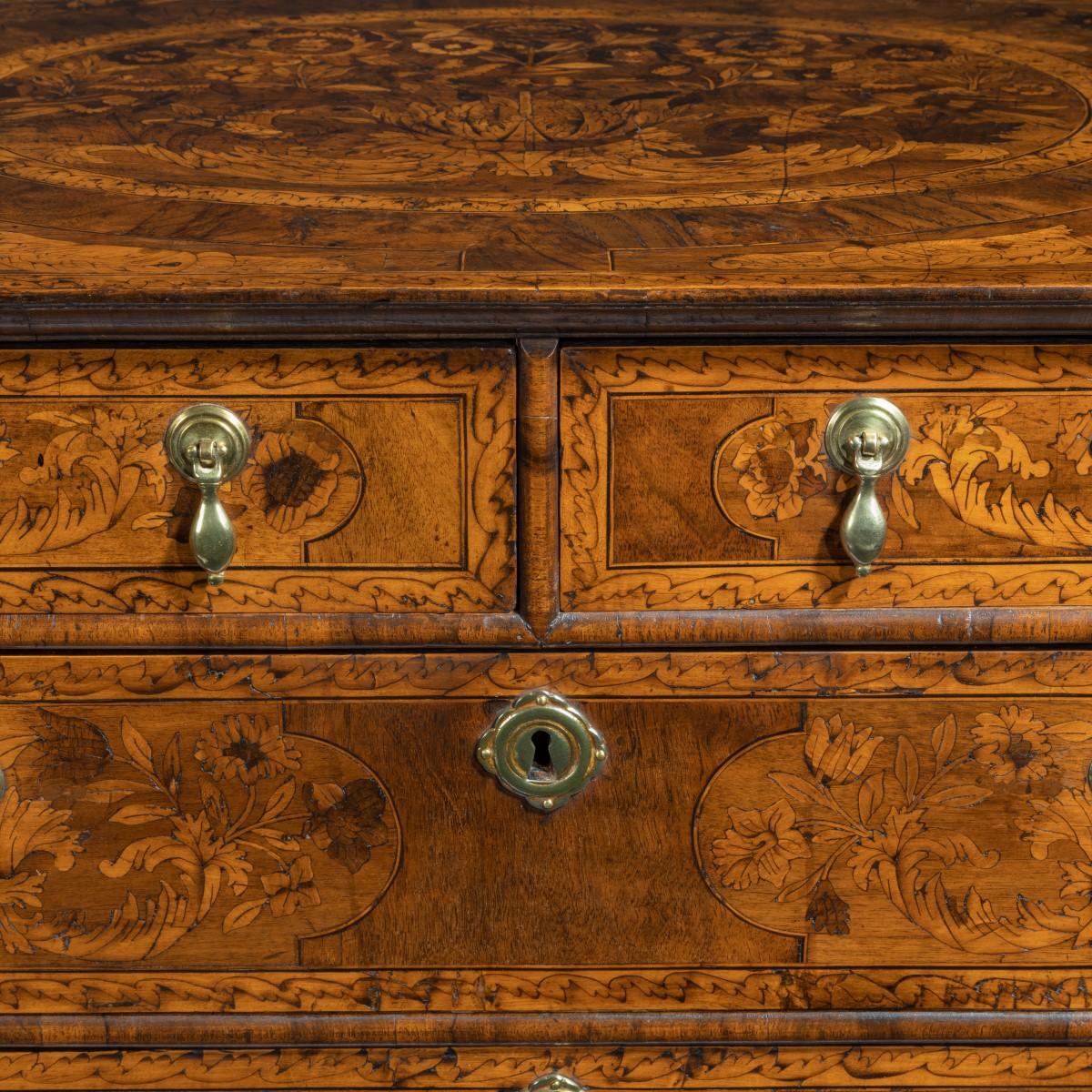 William and Mary Marquetry Walnut Veneered Chest of Drawers 2