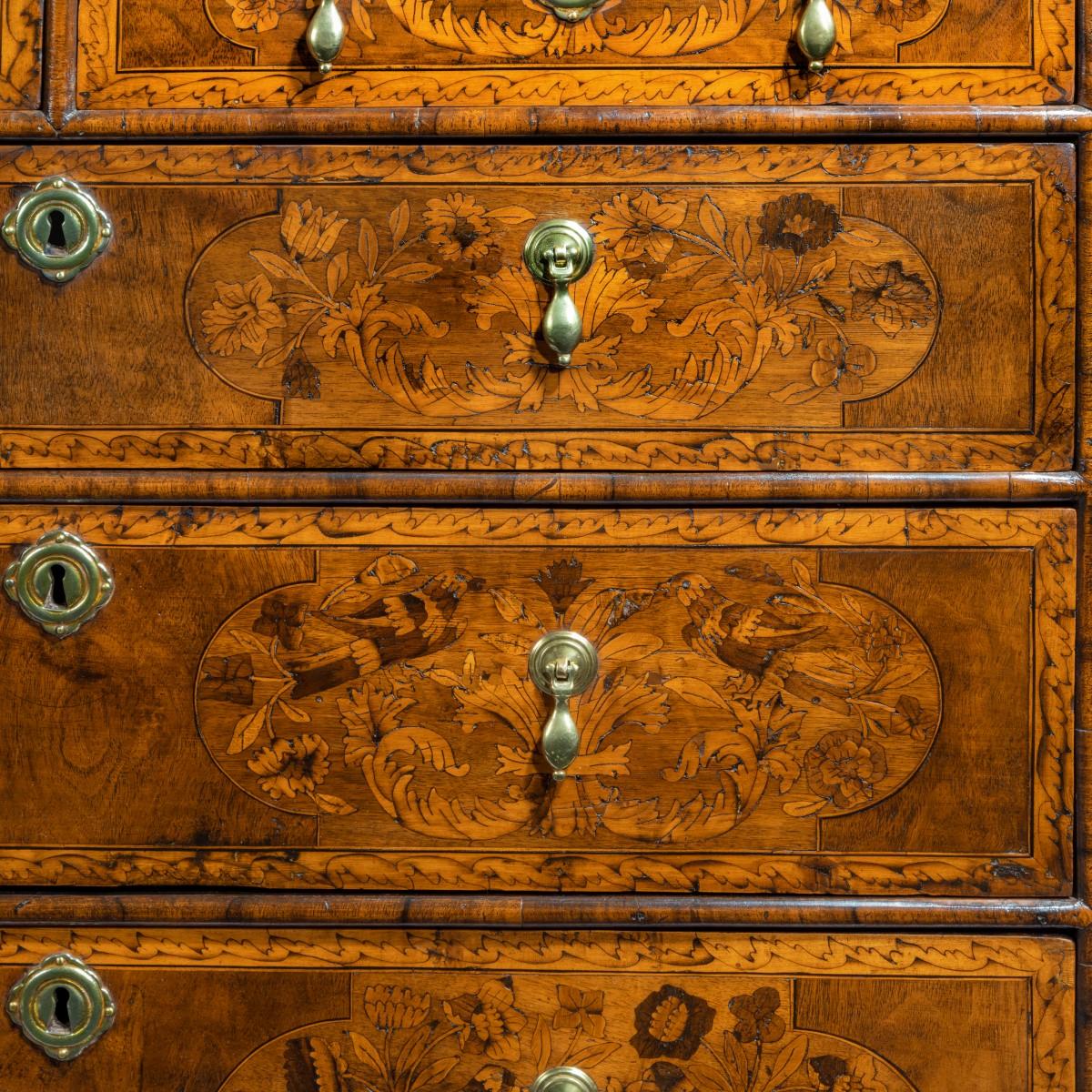 William and Mary Marquetry Walnut Veneered Chest of Drawers 3