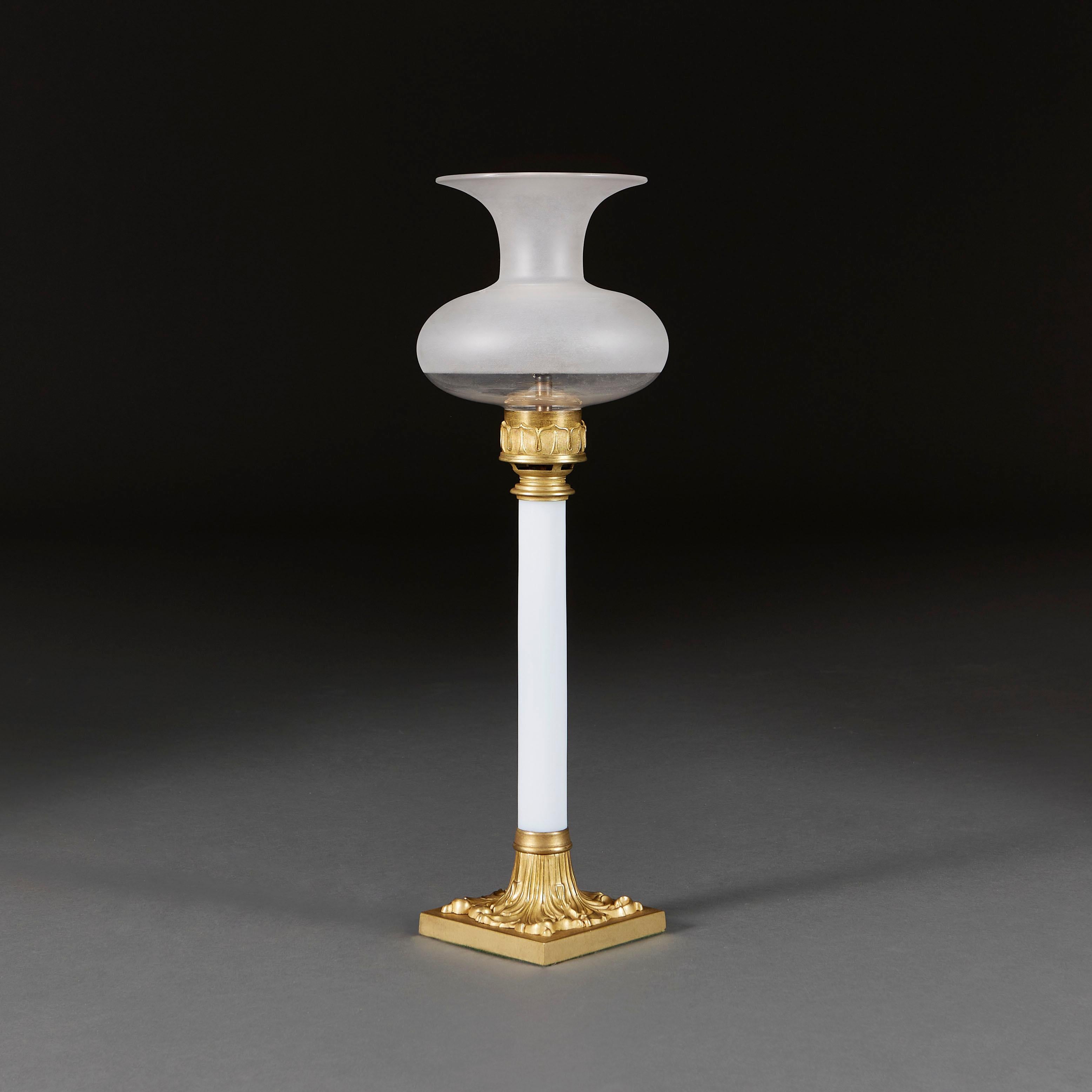 English A William IV 19th Century Opaline Glass White Table or Desk Lamp For Sale