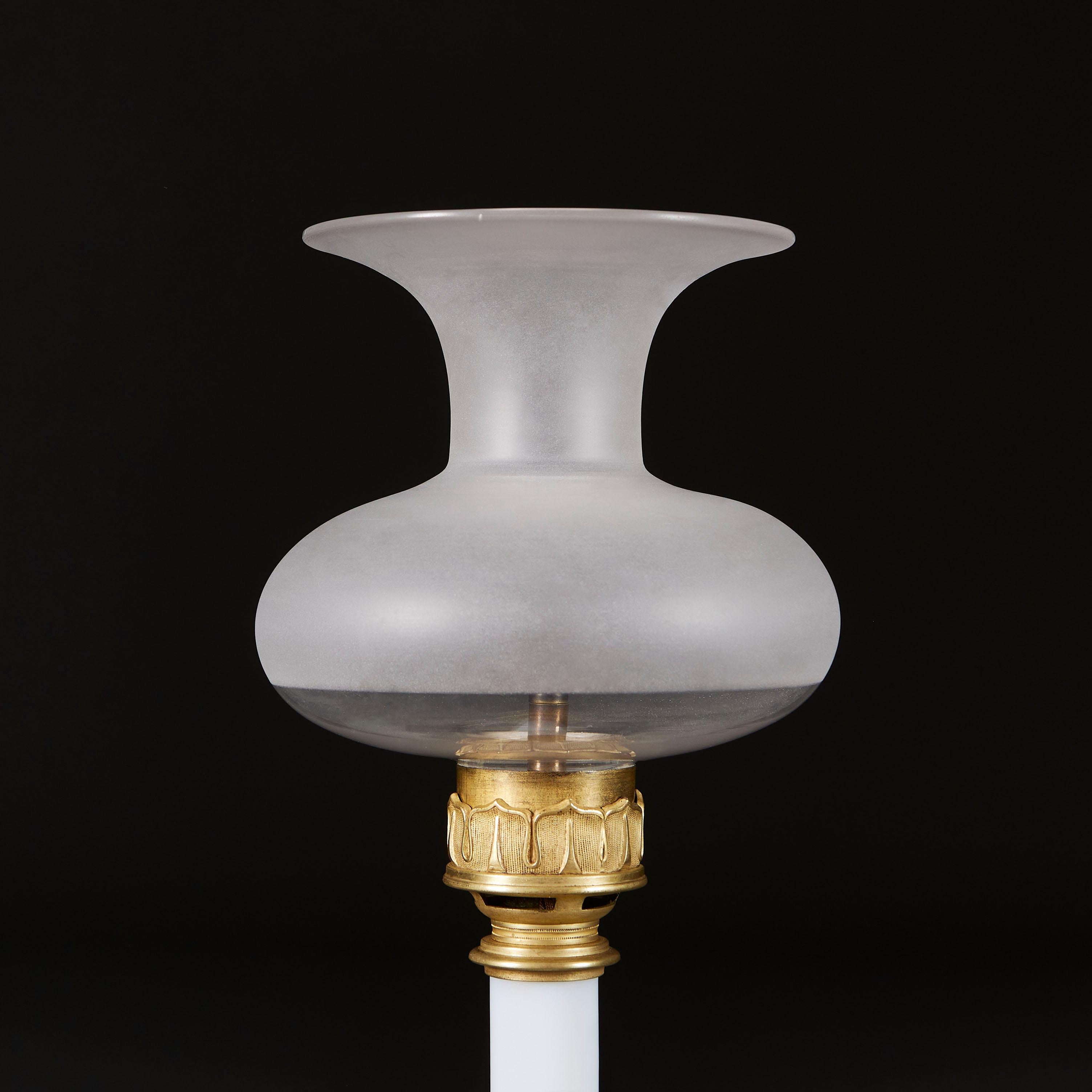 Ormolu A William IV 19th Century Opaline Glass White Table or Desk Lamp For Sale