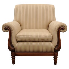 A William IV Empire Design Library Armchair Striped Cream Silk Upholstery