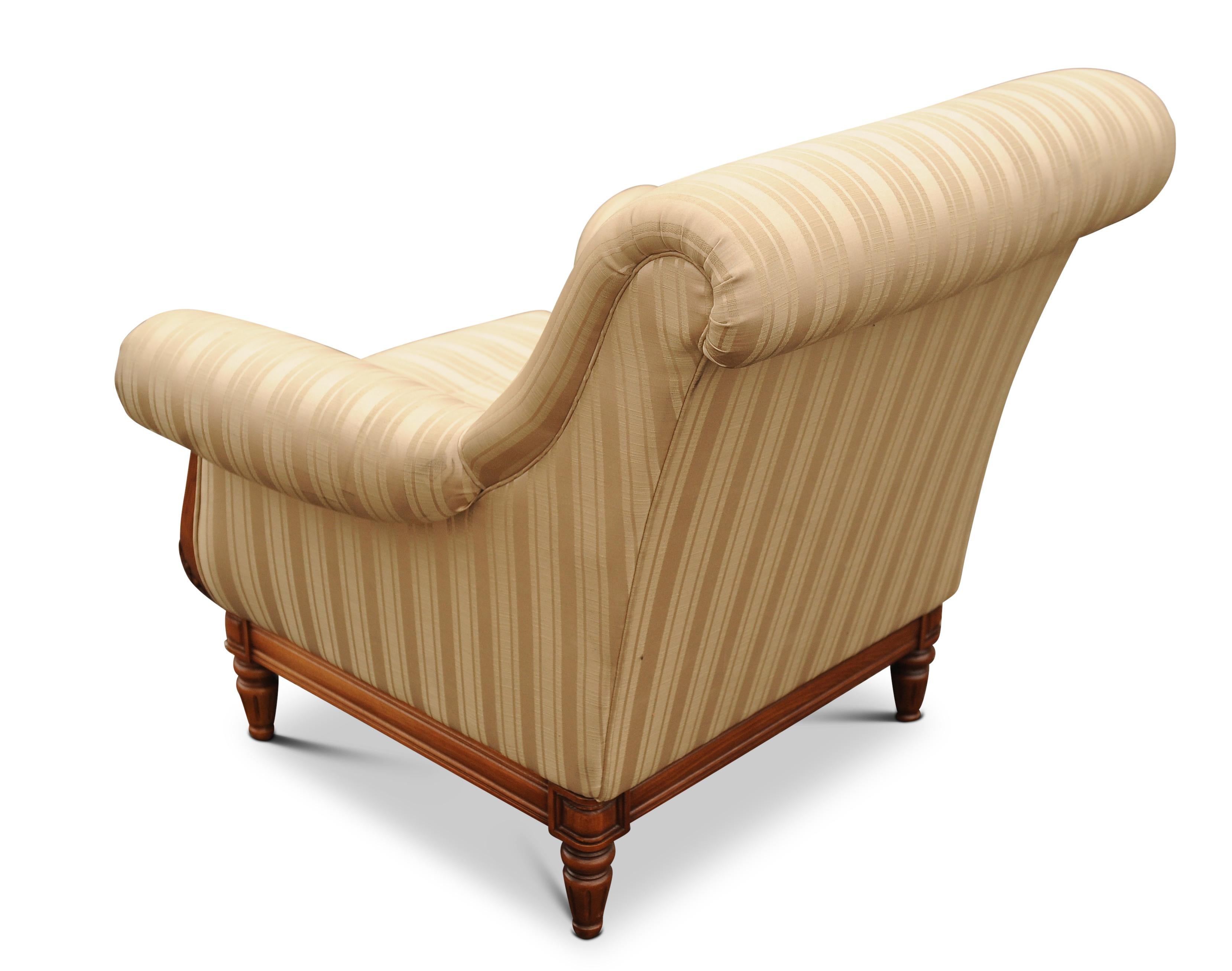 A William IV Empire Design Library Armchair Striped Cream Silk Upholstery In Good Condition For Sale In High Wycombe, GB