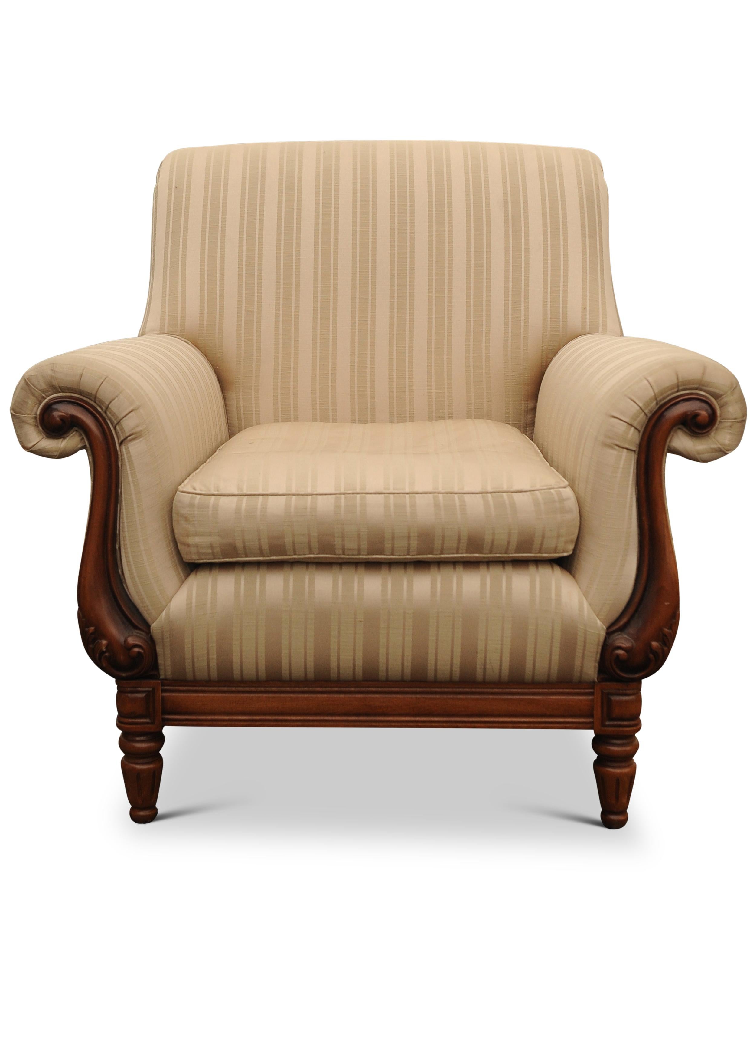 Contemporary A William IV Empire Design Library Armchair Striped Cream Silk Upholstery For Sale