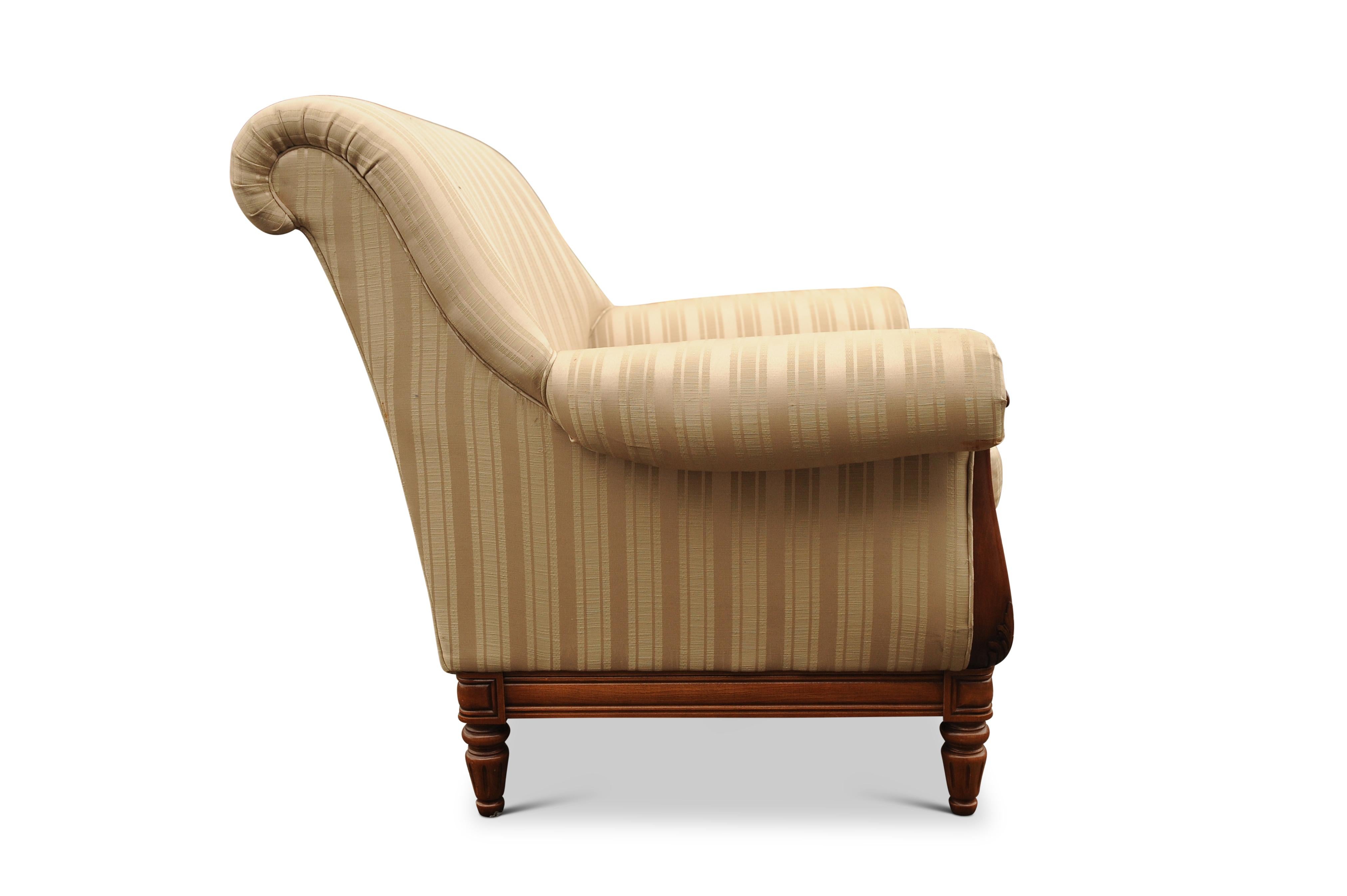 A William IV Empire Design Library Armchair Striped Cream Silk Upholstery For Sale 1