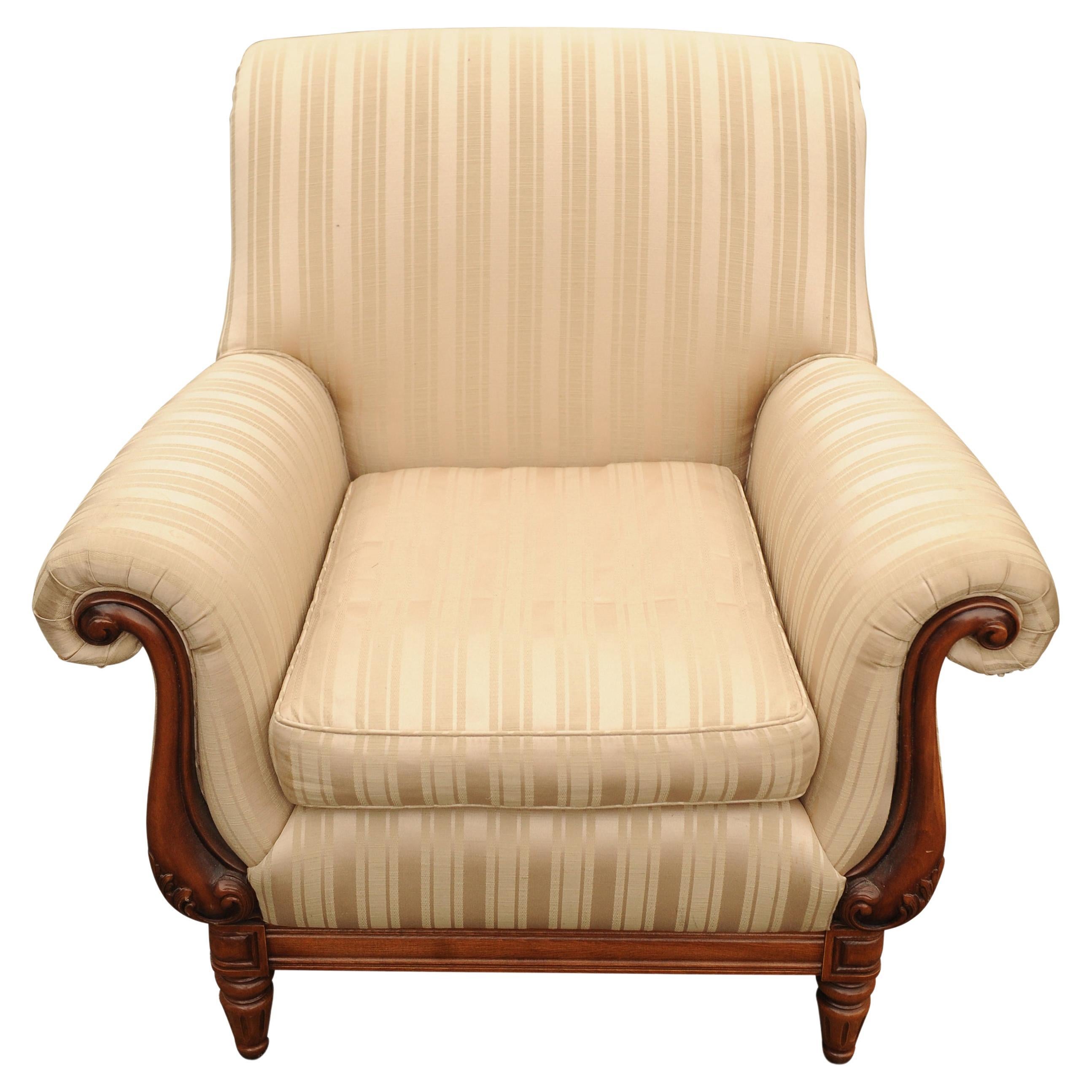 A William IV Empire Design Library Armchair Striped Cream Silk Upholstery