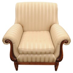 Poltrona da biblioteca William IV Empire Design con tappezzeria in seta crema a righe