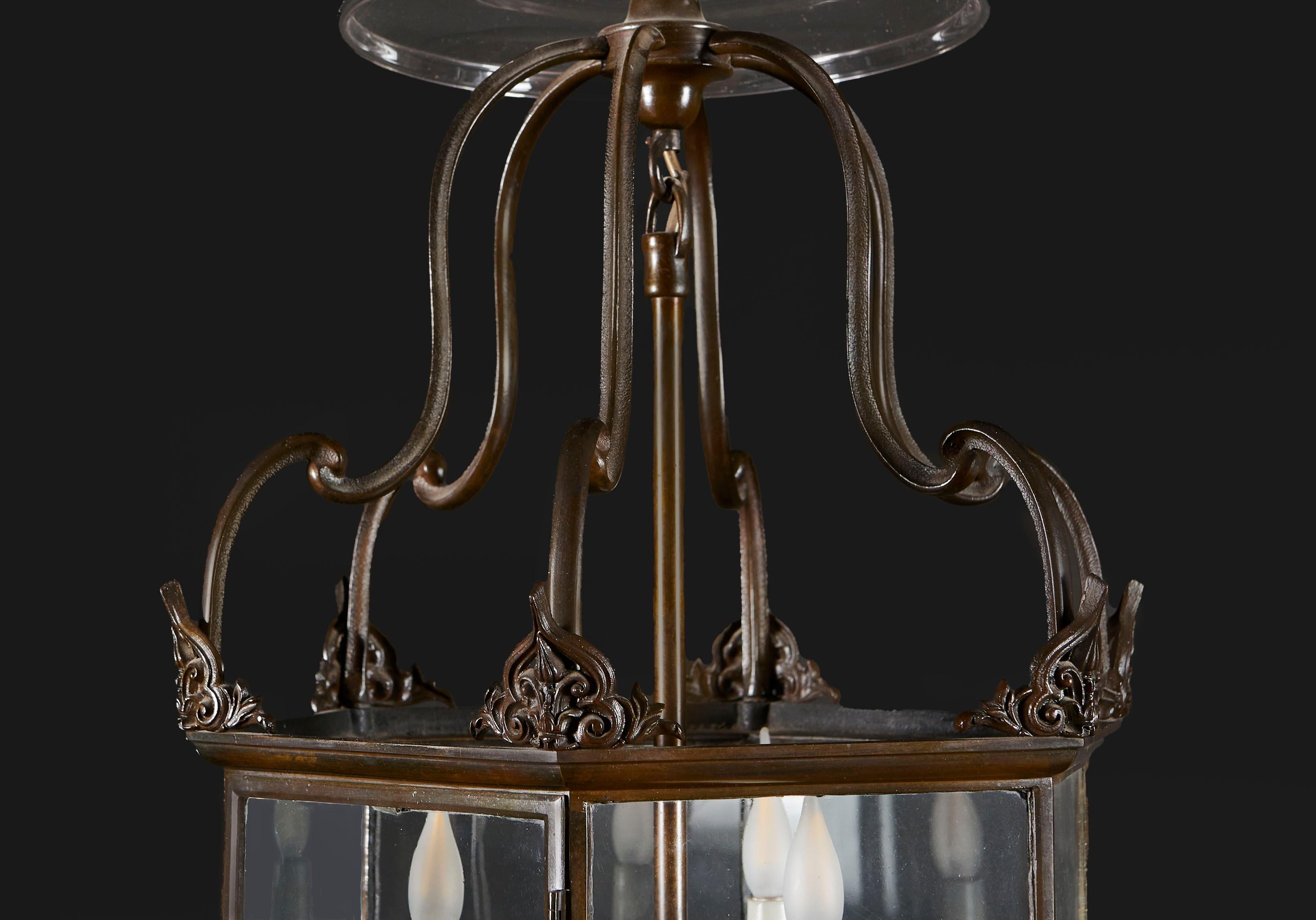19th Century A William IV hexagonal bronze hall lantern  For Sale