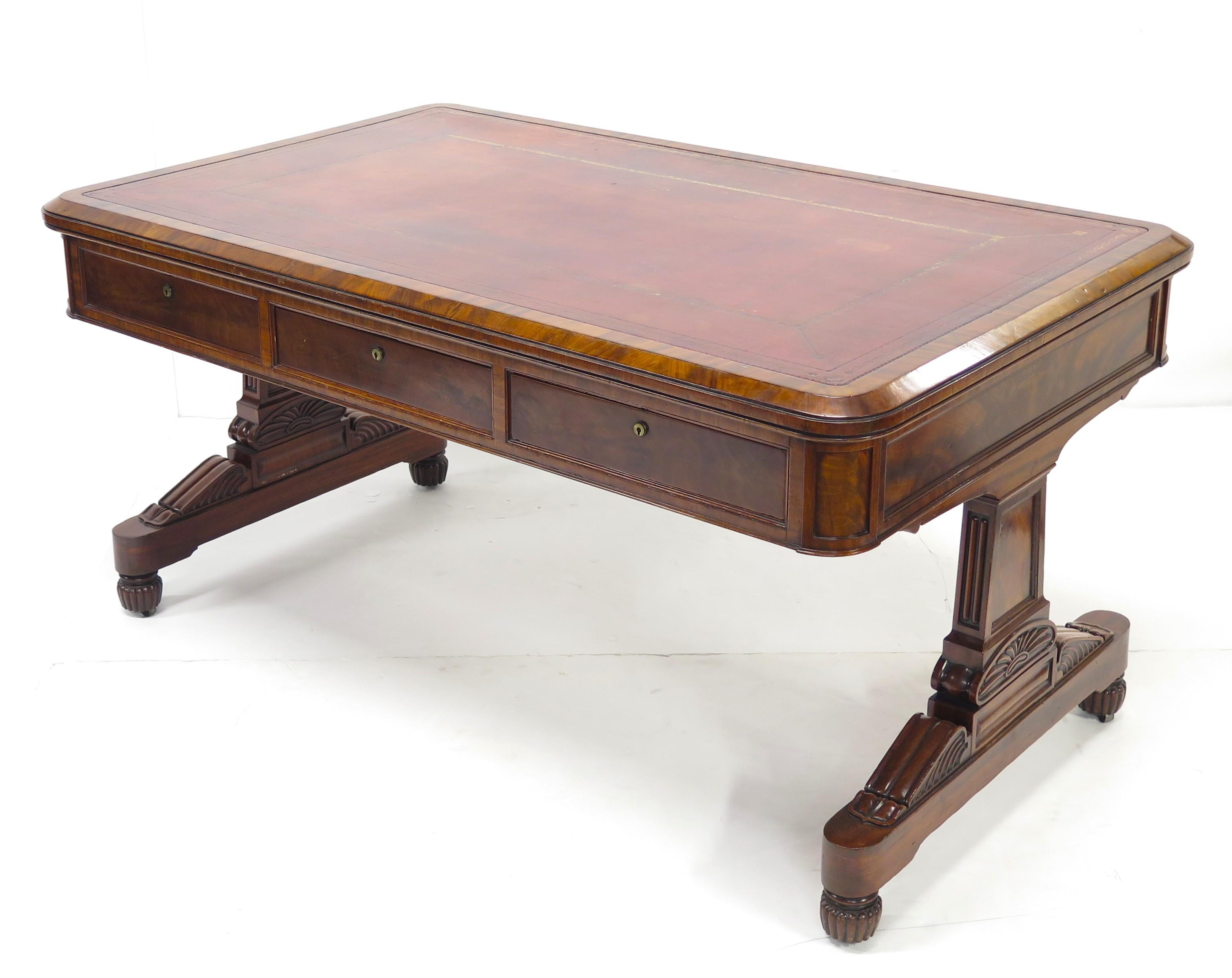 Carved William IV Mahogany Library / Writing Table