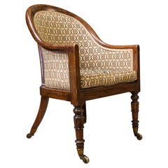 William IV Mahogany Tub Chair, on Ring Turned Supports with Original Castors