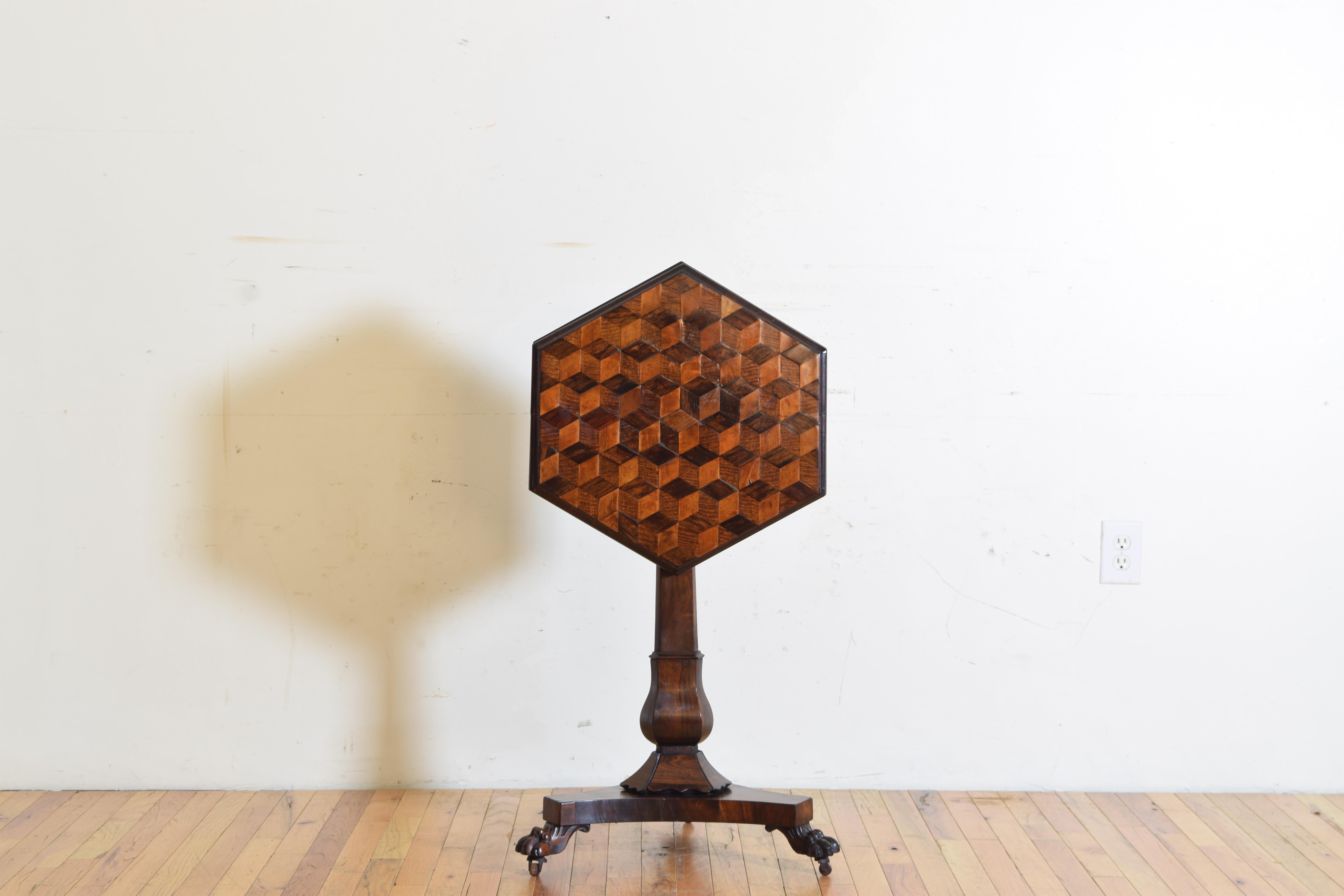 English William IV Parquetry Inlaid Tilt Top Occasional Table