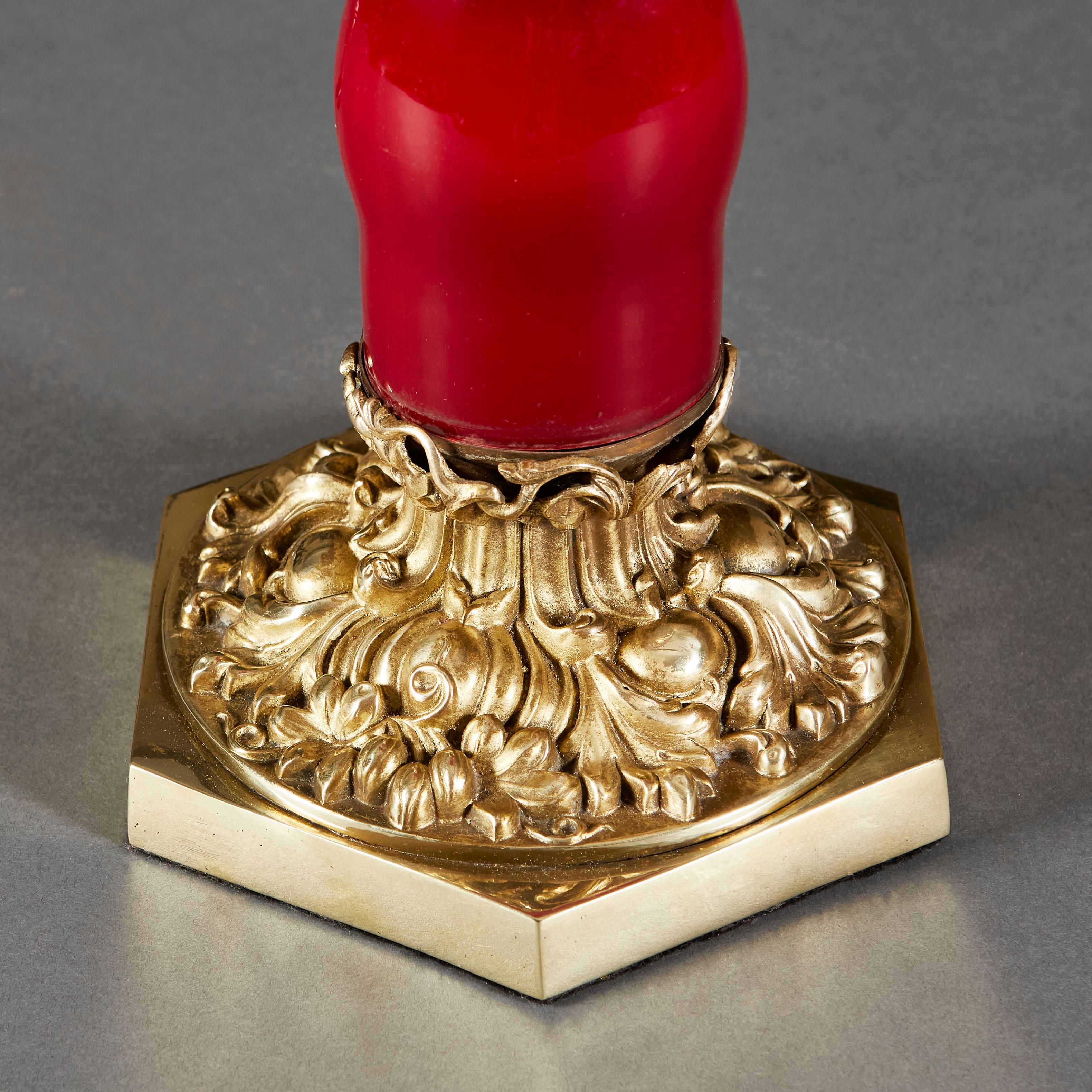 English William IV Red Glass Column Lamp For Sale