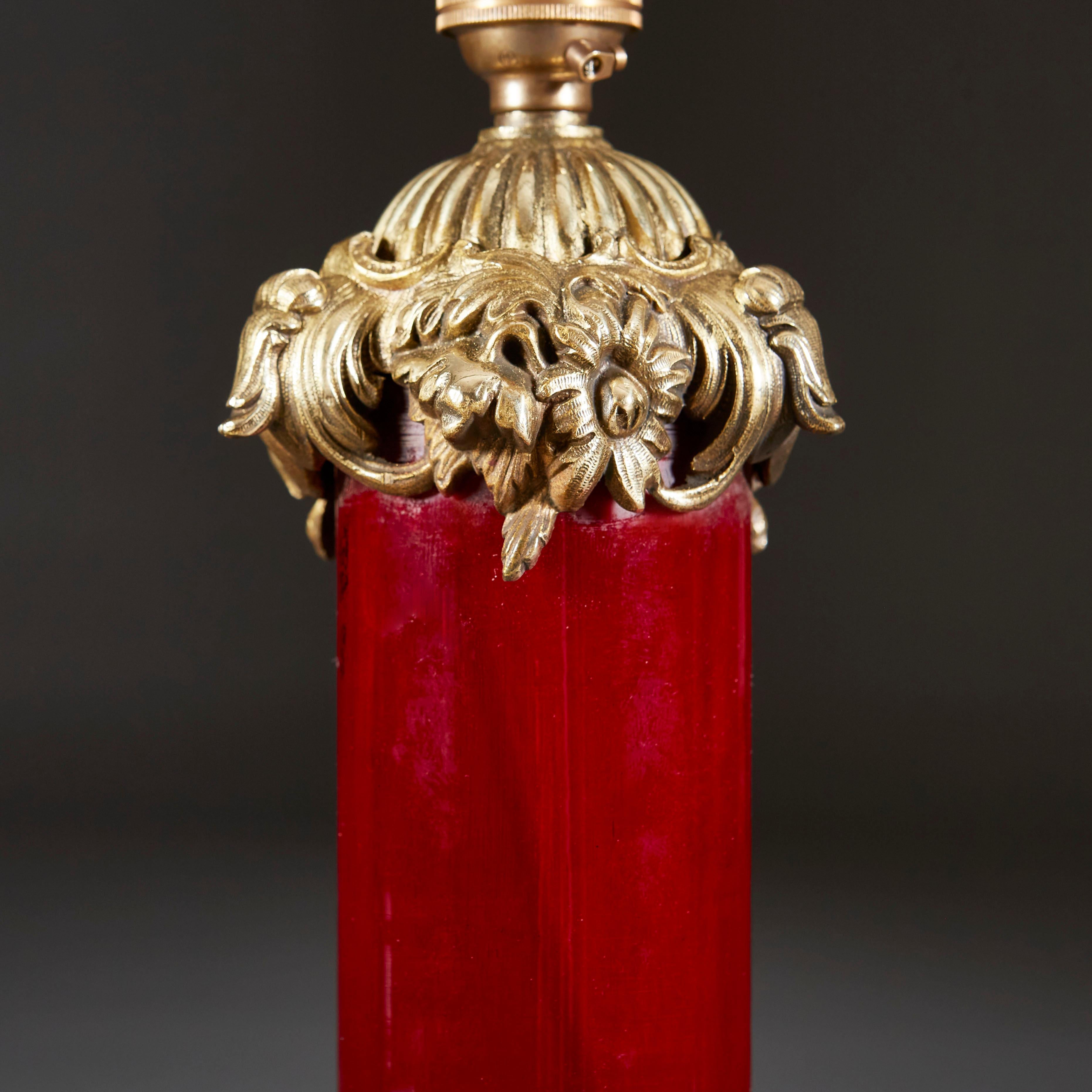 William IV Red Glass Column Lamp In Good Condition For Sale In London, GB