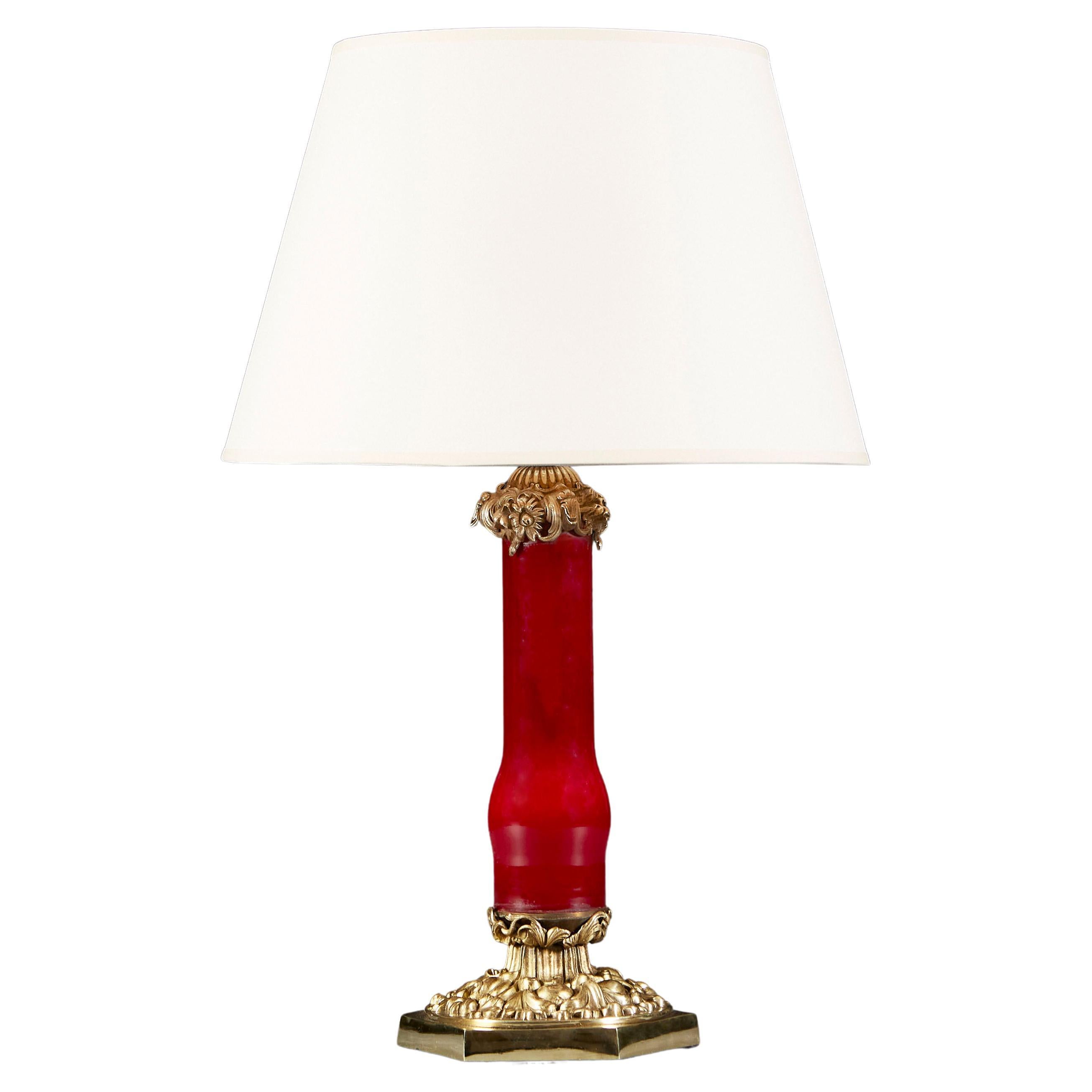 William IV Red Glass Column Lamp For Sale