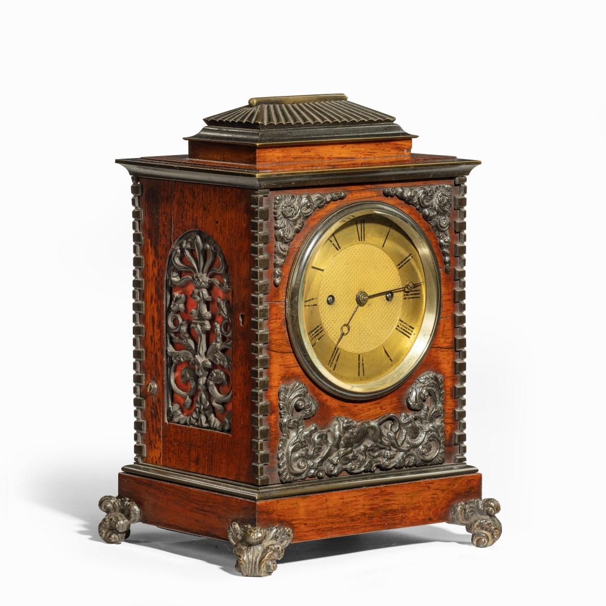 Anglais Horloge à support en bois de rose et bronze William IV de Frodsham 185 & Baker en vente