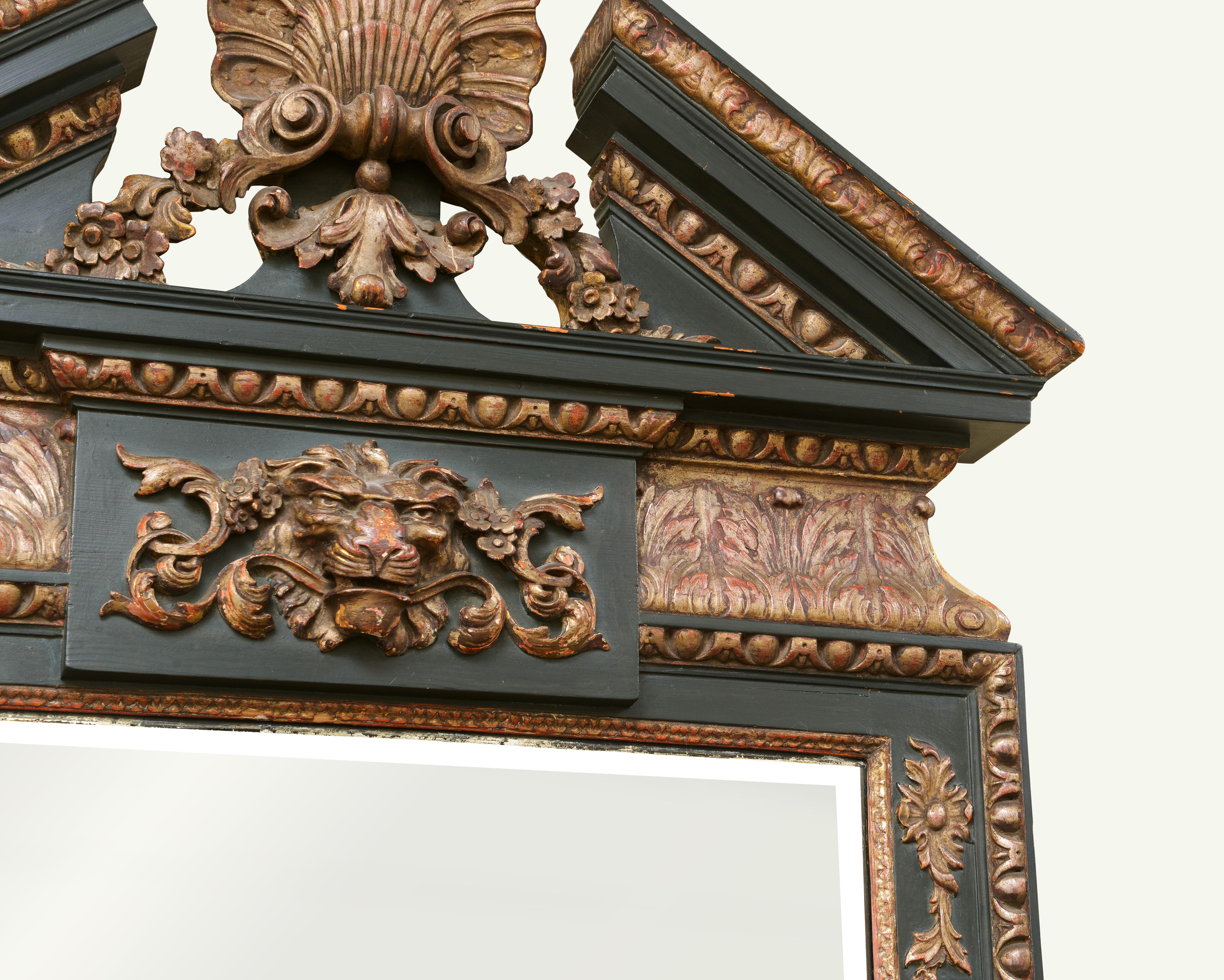 A William Kent Style Ebonized and Parcel Gilt Pier Mirror In Excellent Condition For Sale In New York, NY