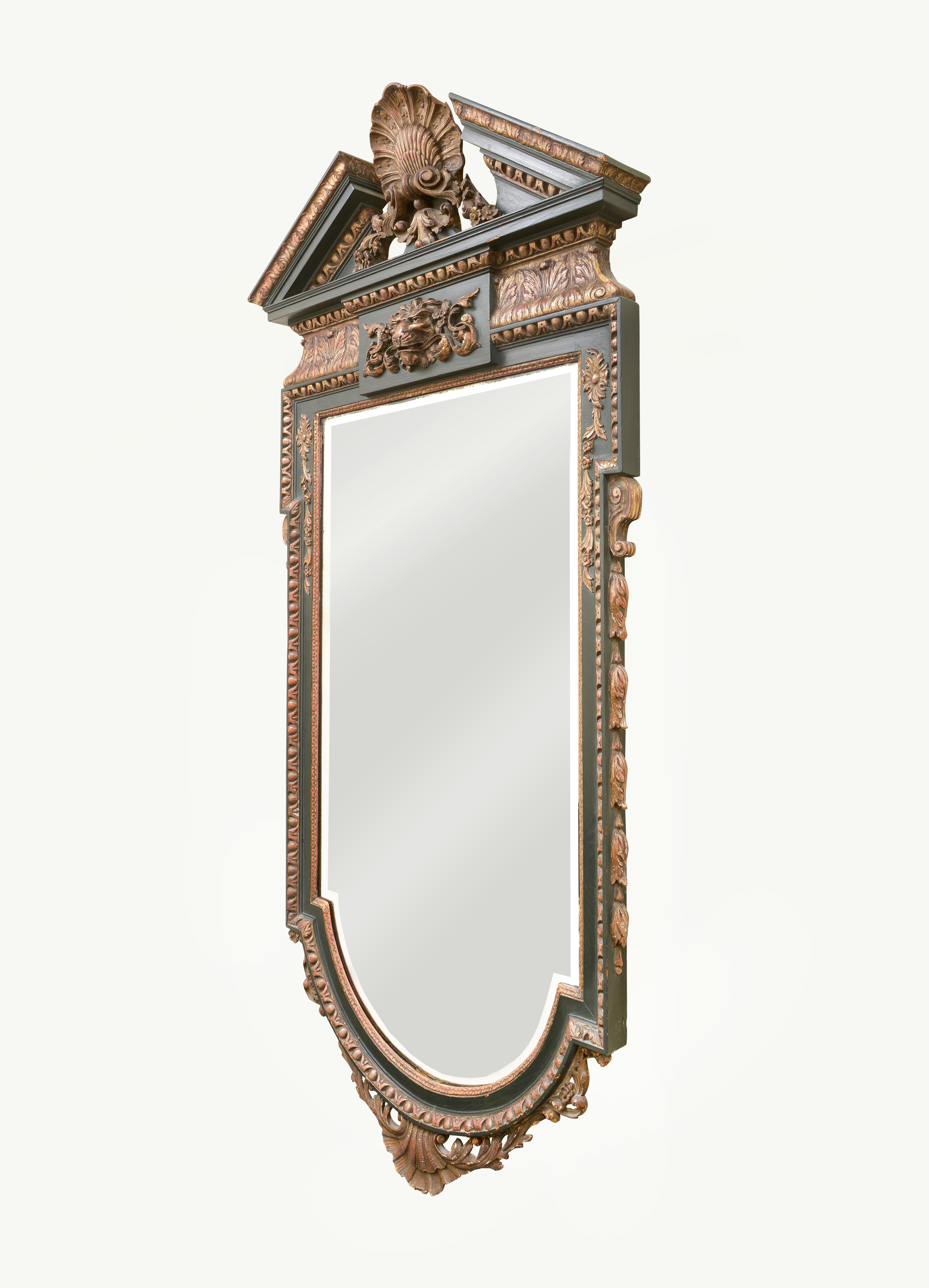 A William Kent Style Ebonized and Parcel Gilt Pier Mirror For Sale 1