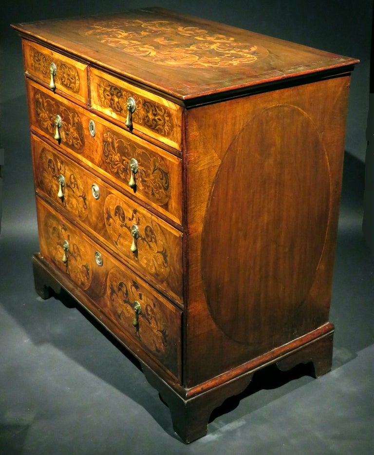 William and Mary Period Inlaid Walnut Chest of Drawers, England, circa