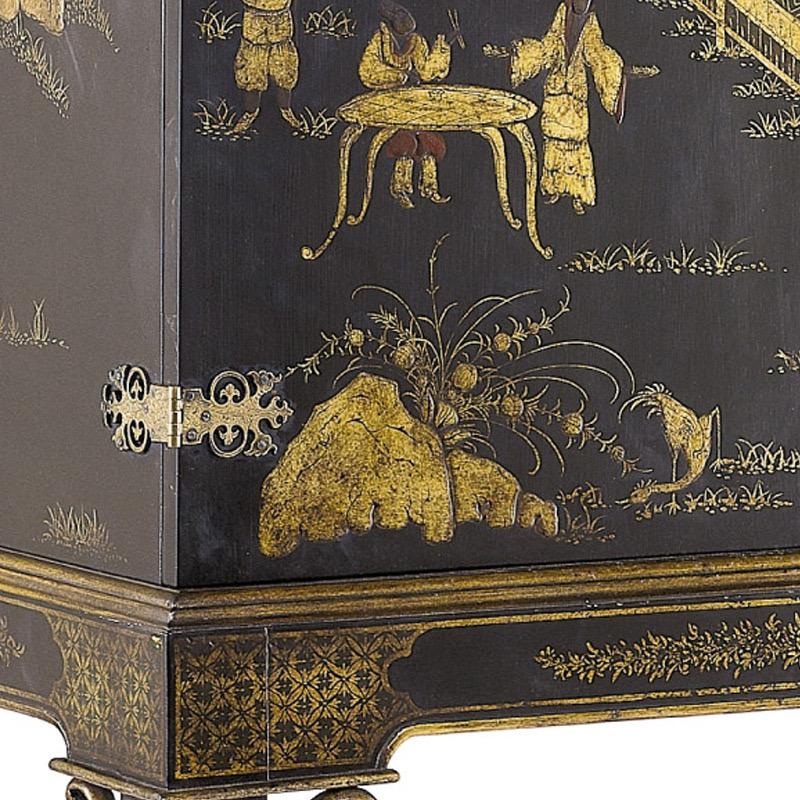 A magnificent vintage cupboard on stand, painstakingly copied from an original of 1690.  Lacquered, the design challenges and highlights an artists talent with gesso and gilding.  The stand is painted as is the interior of the cupboard.  The custom