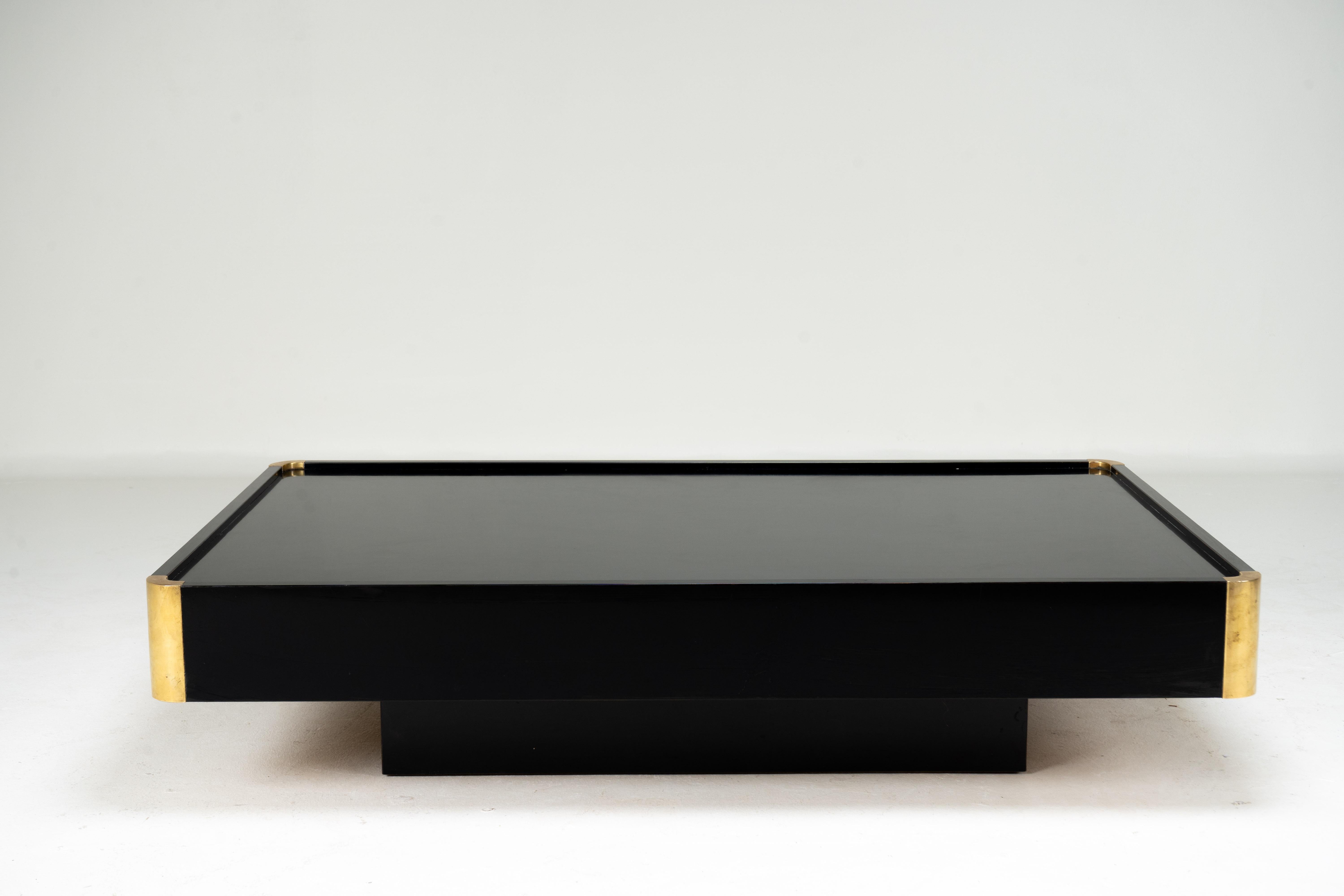 Mid-Century Modern A Willy Rizzo Black Lacquer Coffee Table For Sale