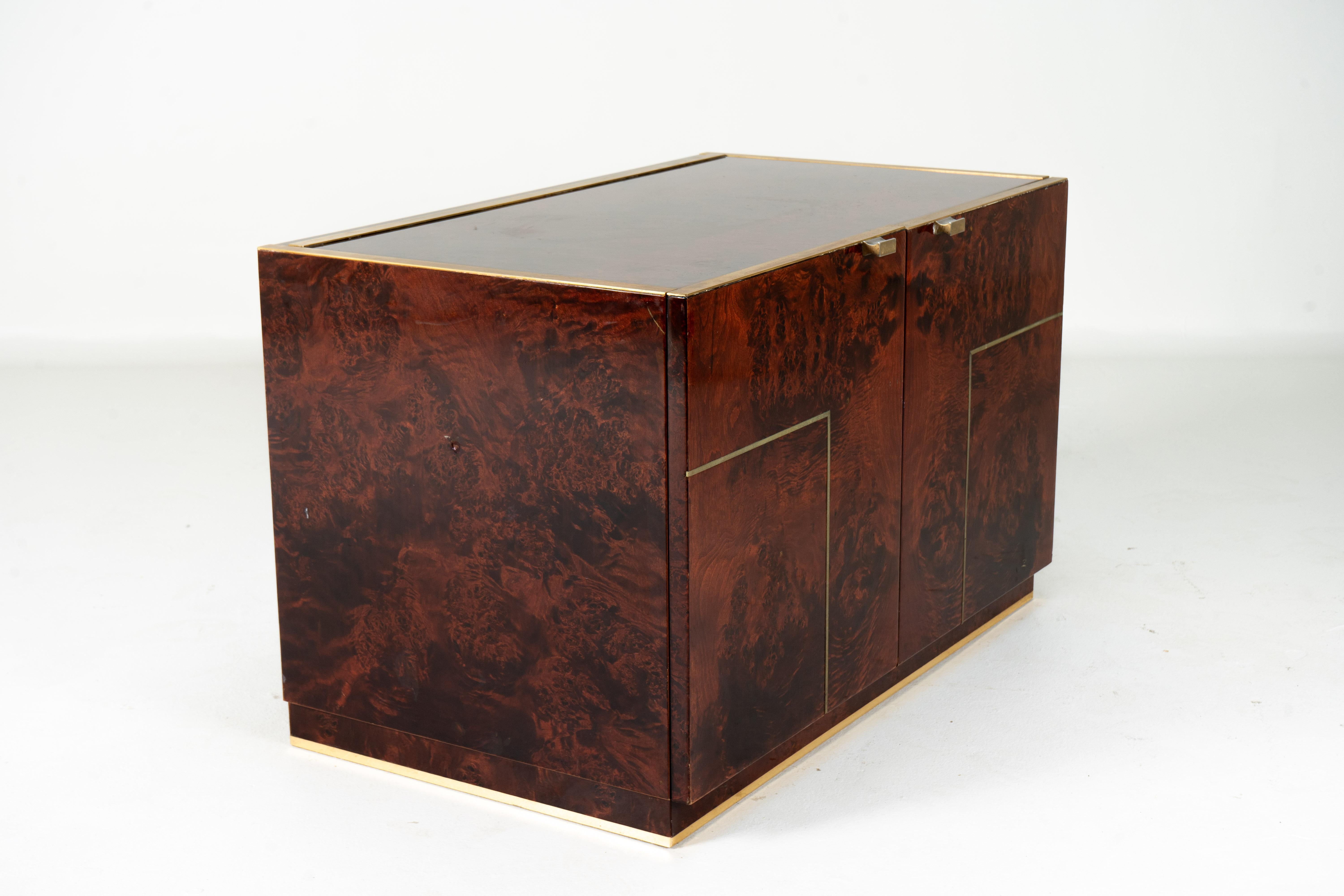 Veneer A Willy Rizzo Chest with Two Doors and Brass Trim For Sale