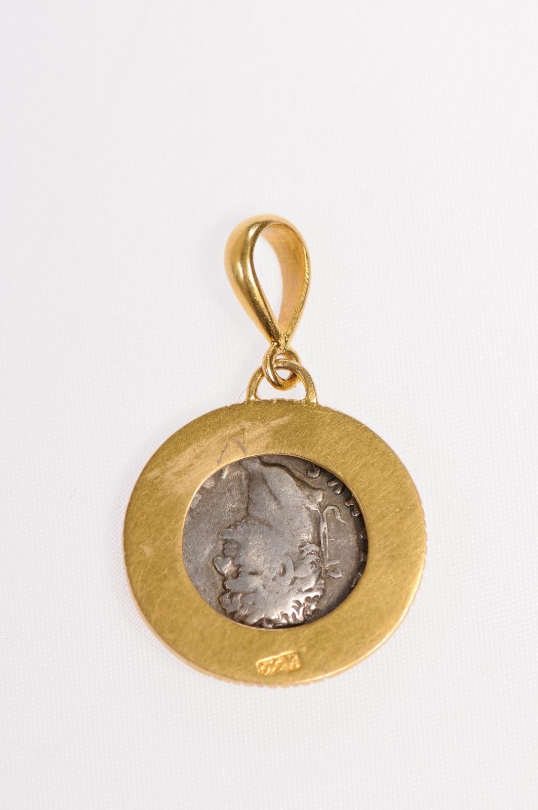 A Winged Pegasus Coin in 22kt Gold Pendant For Sale 1