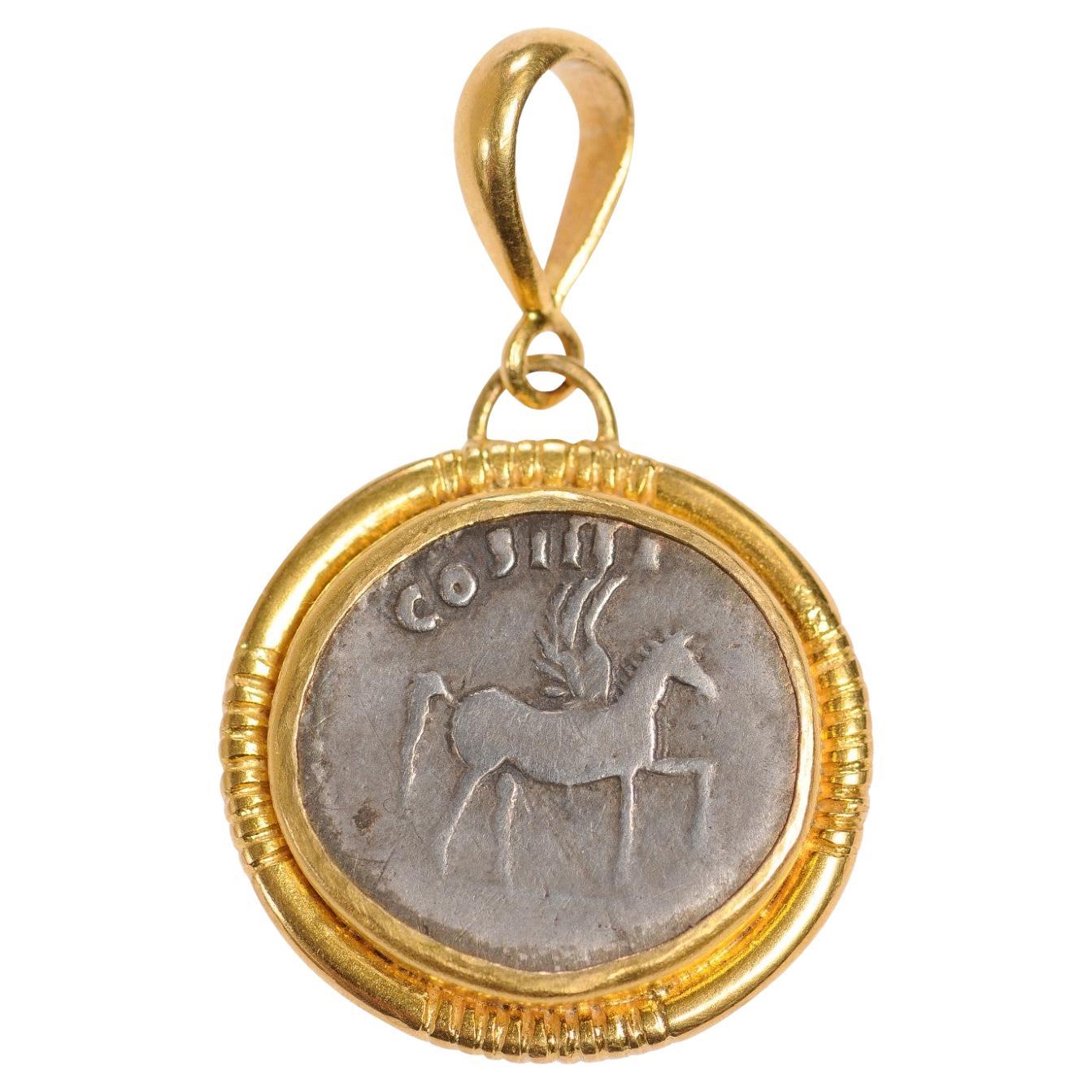 A Winged Pegasus Coin in 22kt Gold Pendant For Sale