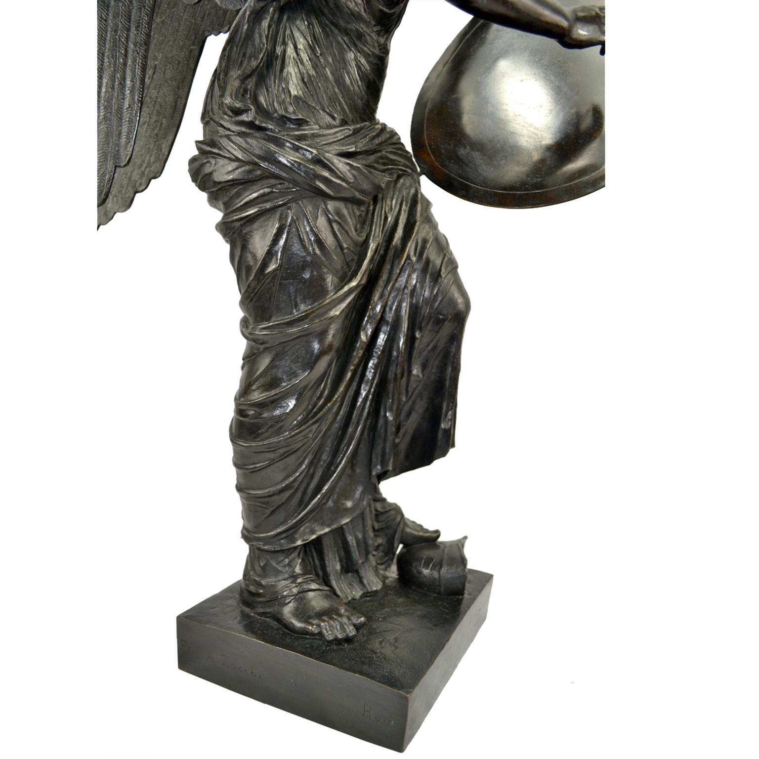 Winged Victory Bronze with a Tablet Shield by Prof A. Zocchi In Good Condition In Vancouver, British Columbia