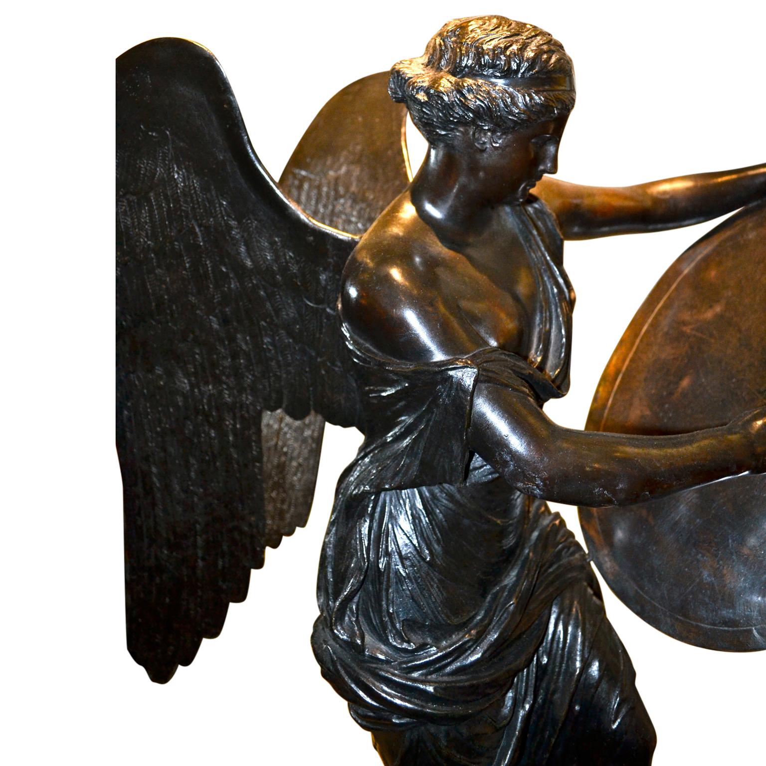 20th Century Winged Victory Bronze with a Tablet Shield by Prof A. Zocchi