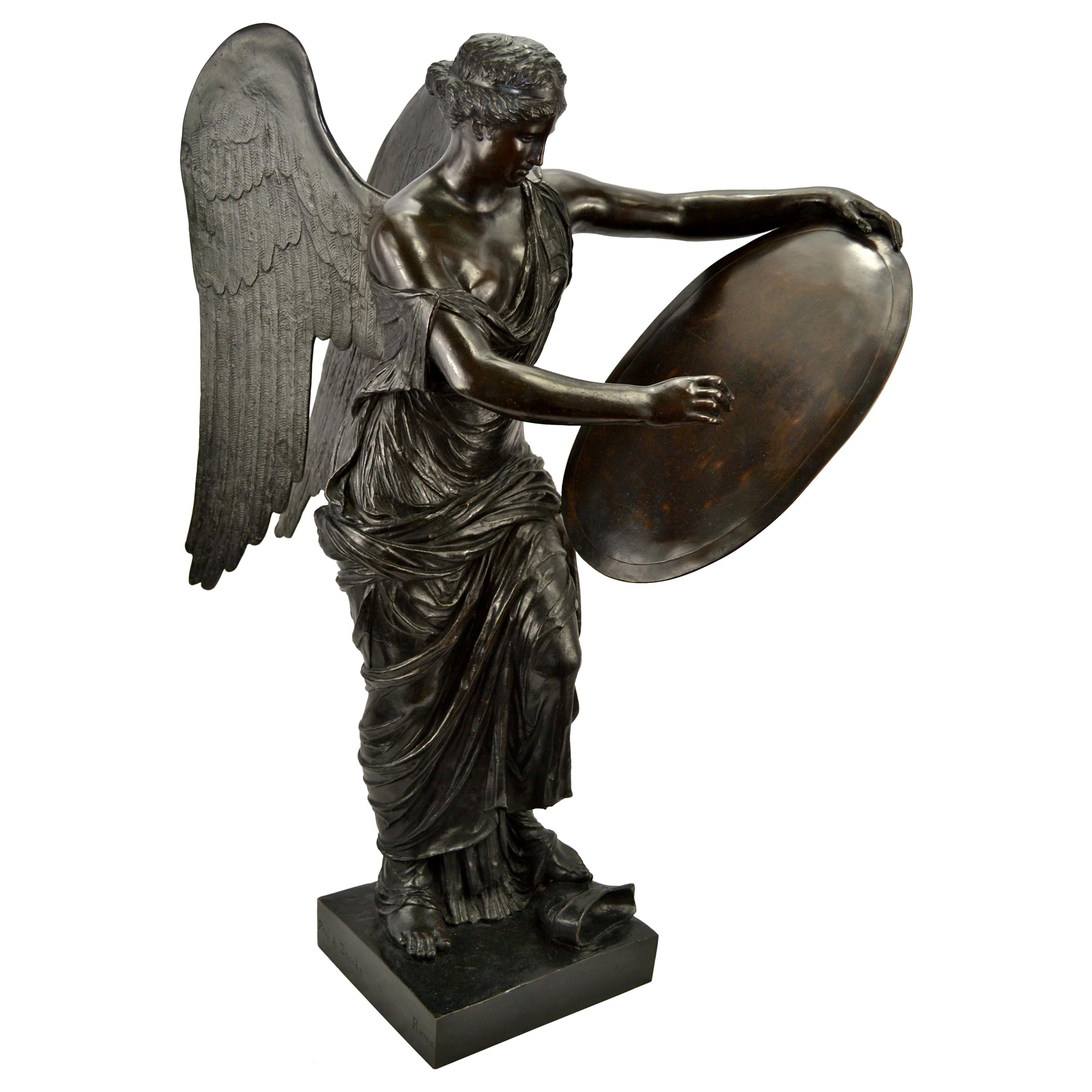 Winged Victory Bronze with a Tablet Shield by Prof A. Zocchi
