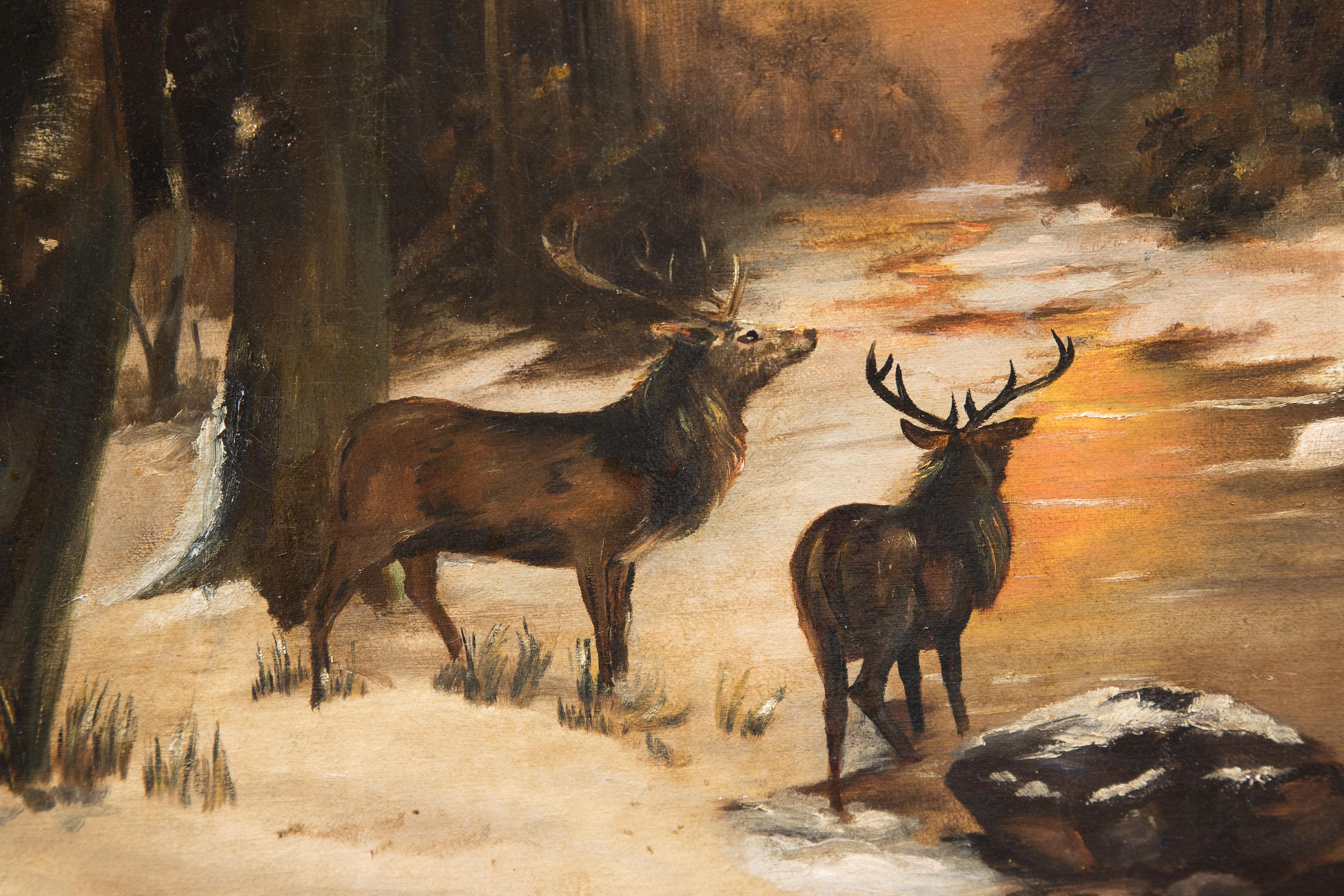 Late 19th Century Winter's Afternoon, Oil on Canvas by J. Macculloch, circa 1880 For Sale
