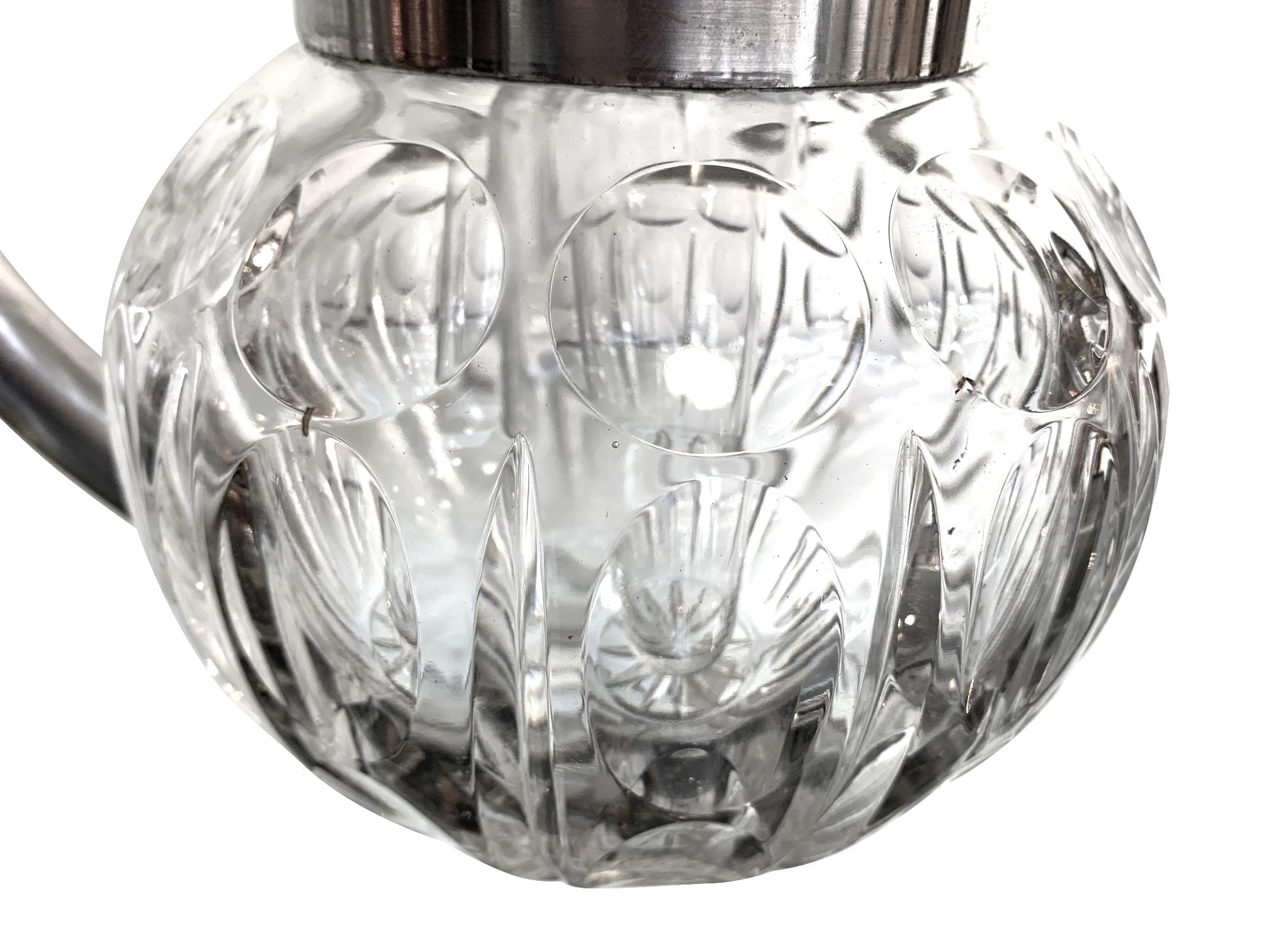 Art Deco Wmf Silver Plated Crystal Lemonade / Cocktail Jug Engraved with Circle Motifs For Sale