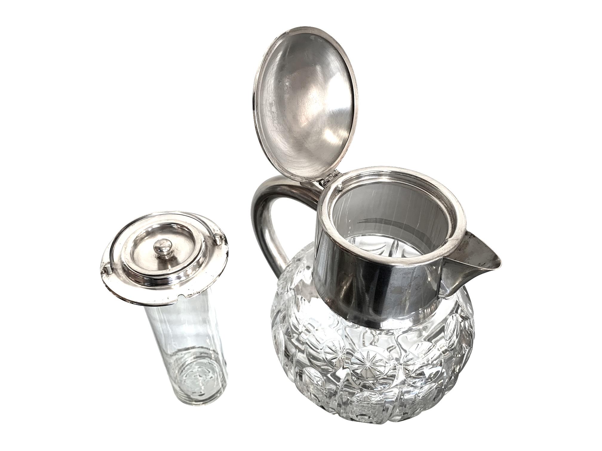 Early 20th Century Wmf Silver Plated Crystal Lemonade / Cocktail Jug Engraved with Circle Motifs For Sale