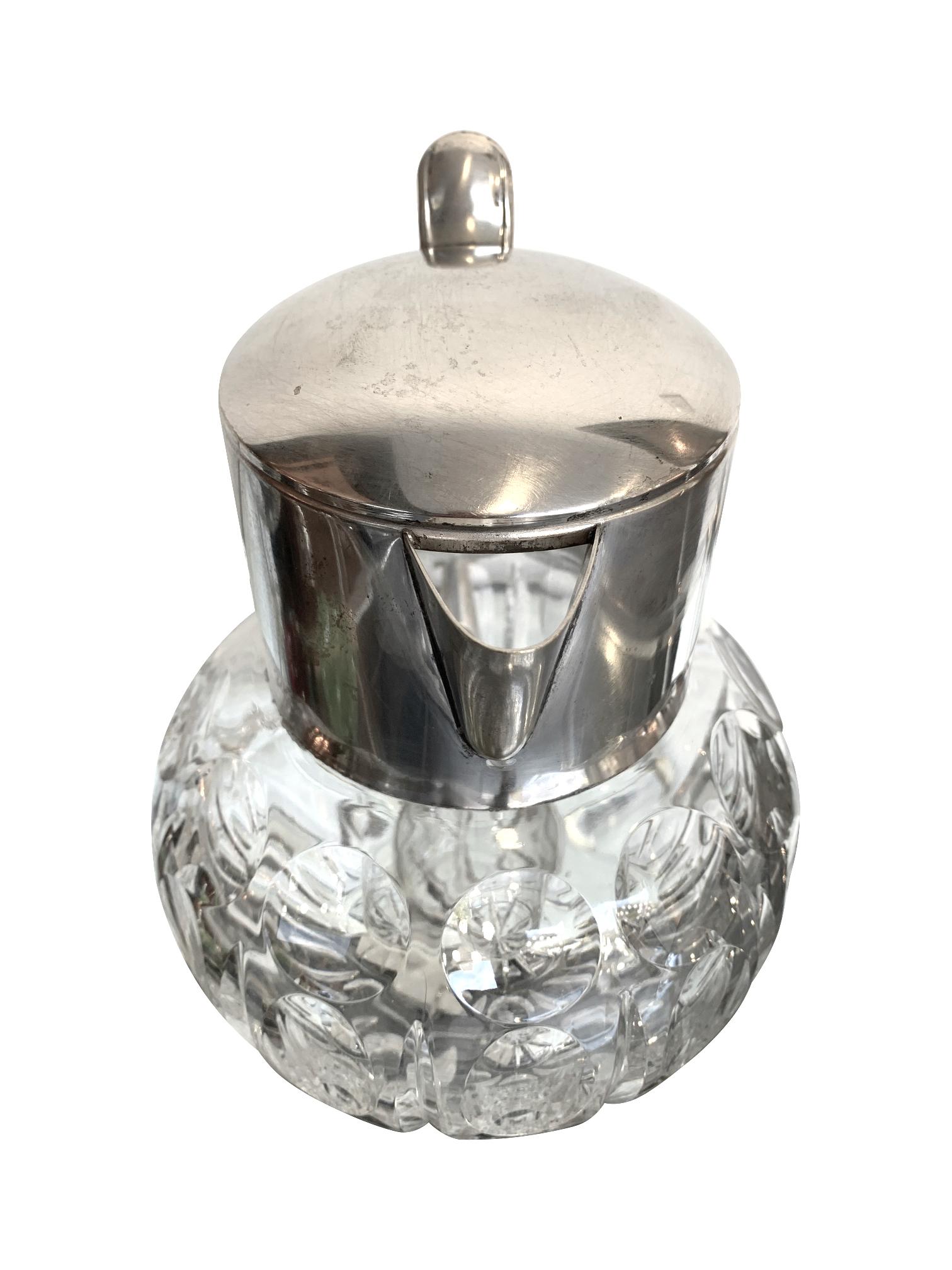 Wmf Silver Plated Crystal Lemonade / Cocktail Jug Engraved with Circle Motifs For Sale 2
