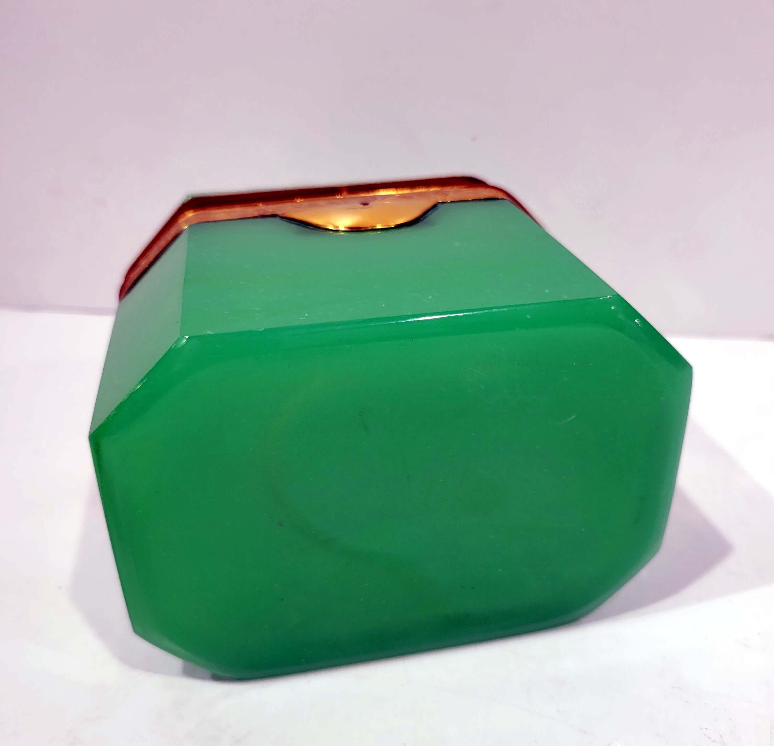 Woderful French Green Opaline Trinket Box Circa 1840 3