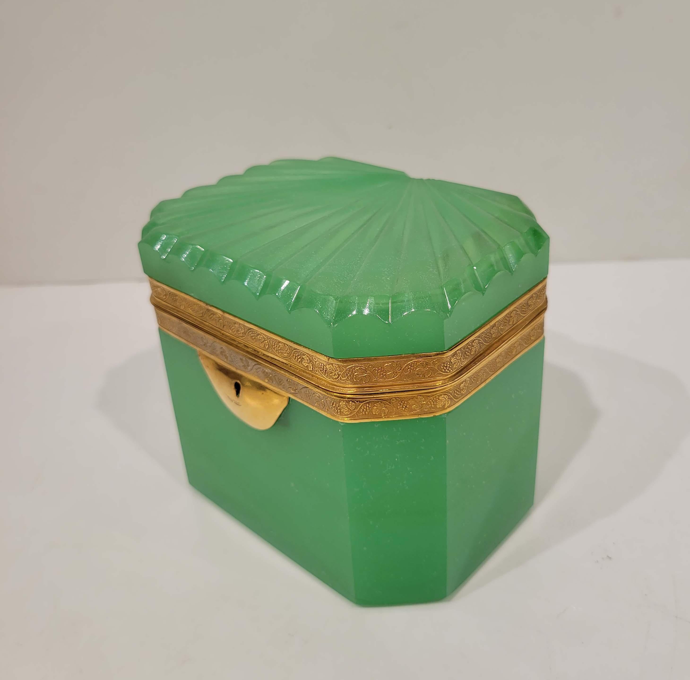 Biedermeier Woderful French Green Opaline Trinket Box Circa 1840