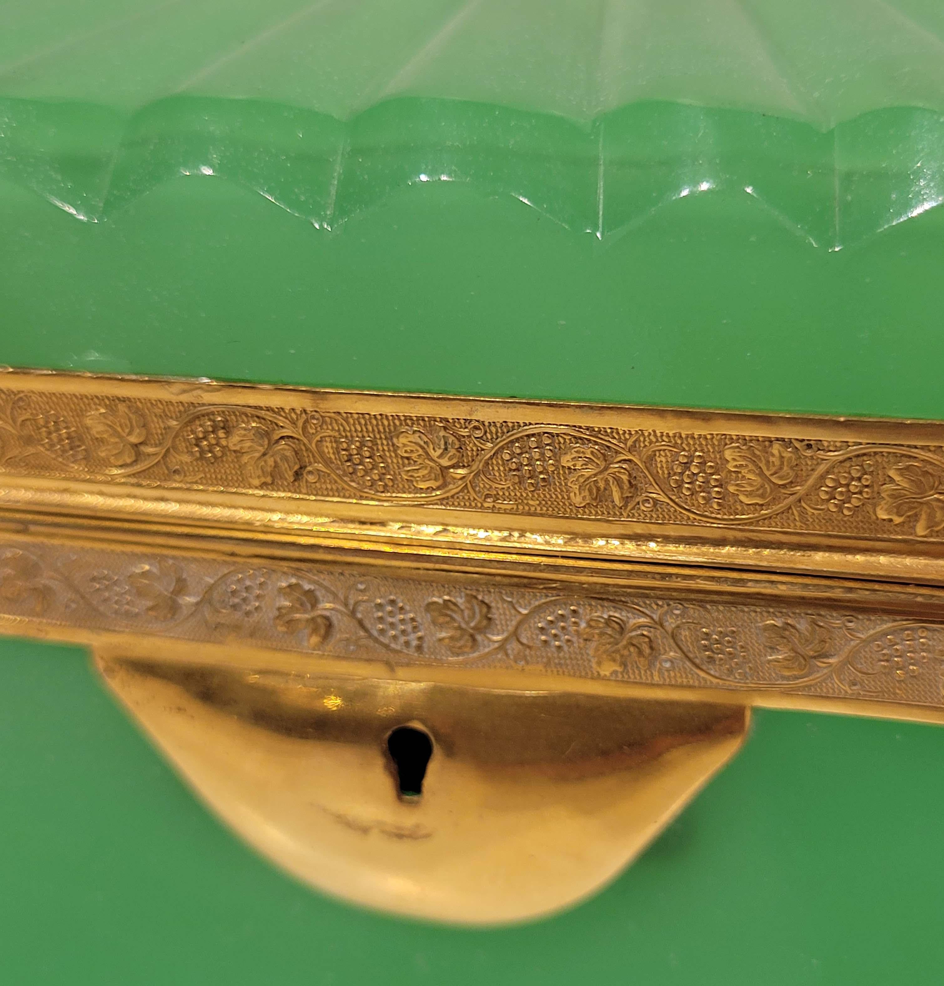 19th Century Woderful French Green Opaline Trinket Box Circa 1840