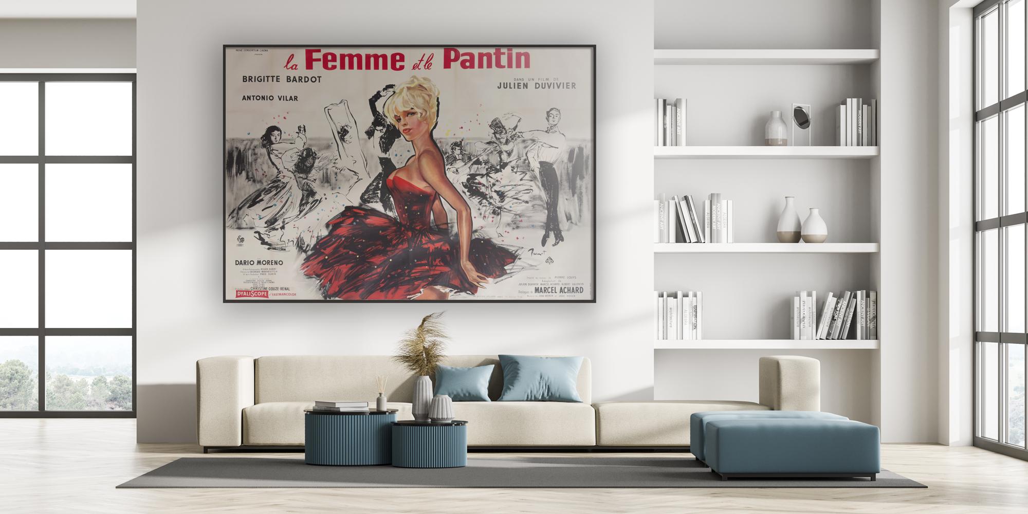 Superb first-year-of-release country-of-origin French Double Grande film poster for La Femme et le Pantin.Wonderfuldesign by Yves Thos looks amazing on the massive scale of the double grande poster.

La Femme et le Pantin, released in the United