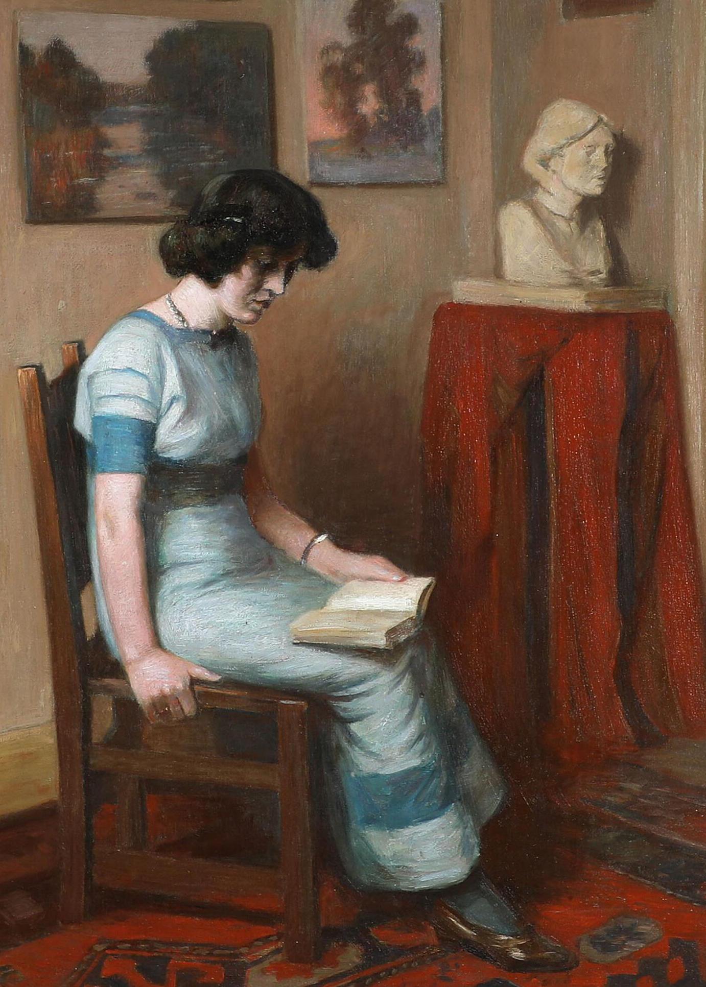 woman reading oil painting