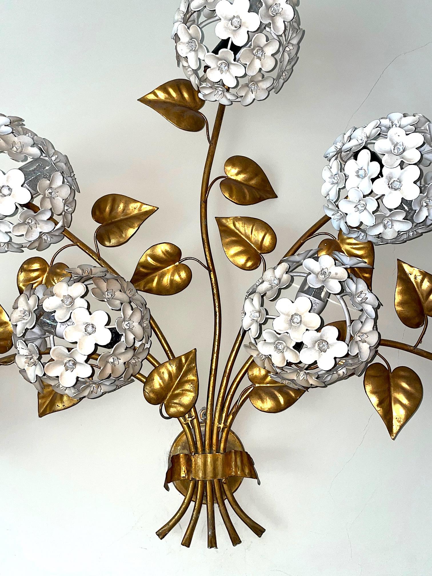Wonderful 1950s Hydrangea Wall Light with Seven Lights Behind the Flowers 6