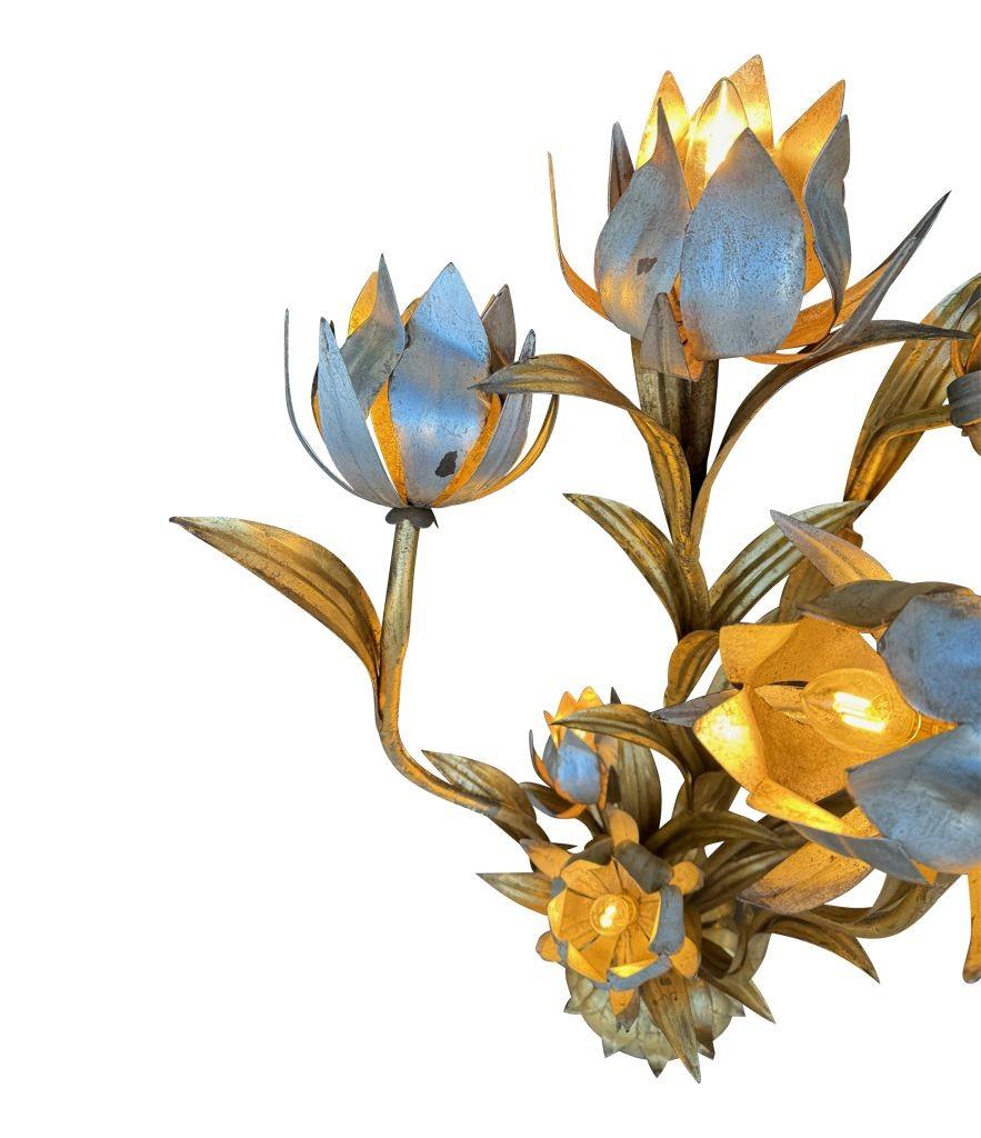 A wonderful 1960s Italian gilt metal flower lamp with 7 lights in the flowers 6