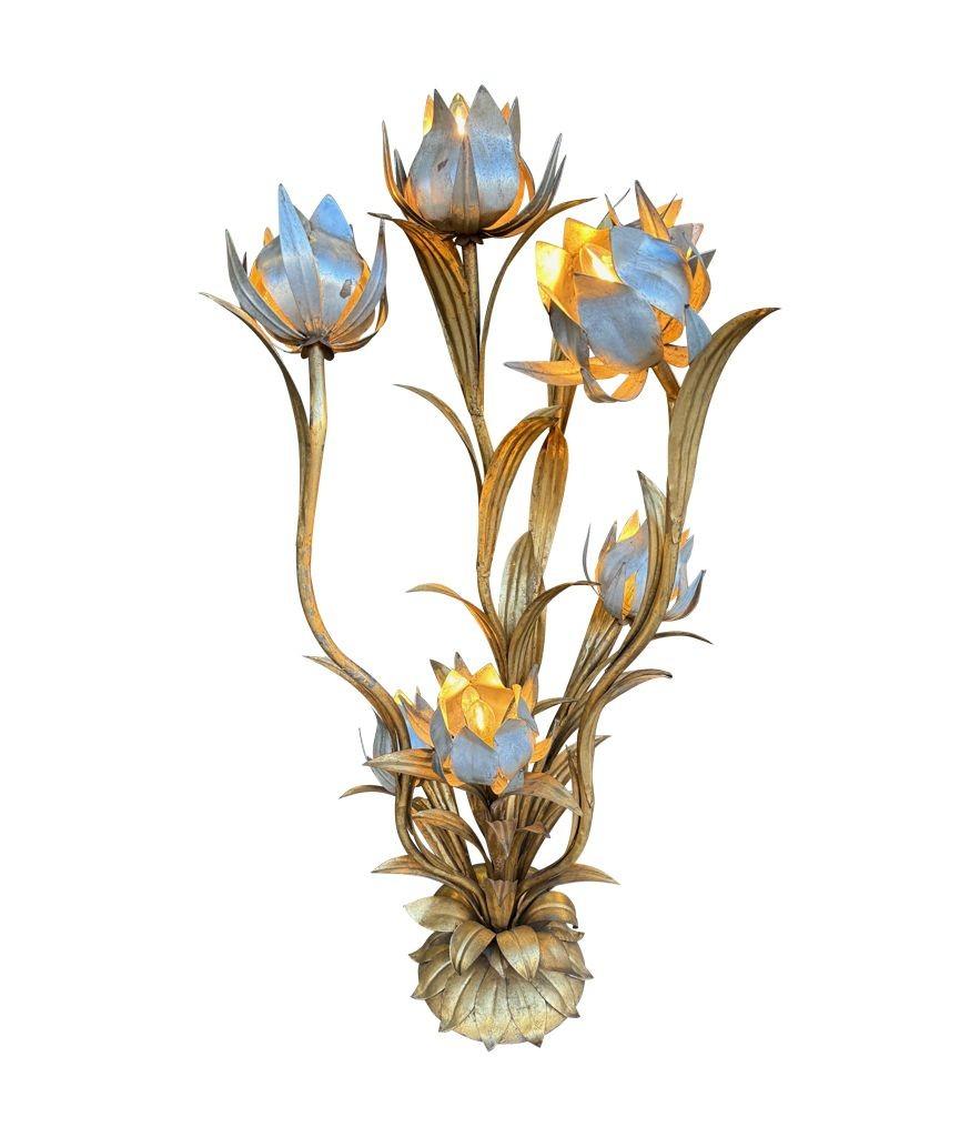 A wonderful 1960s Italian gilt metal flower lamp with 7 lights in the flowers 9