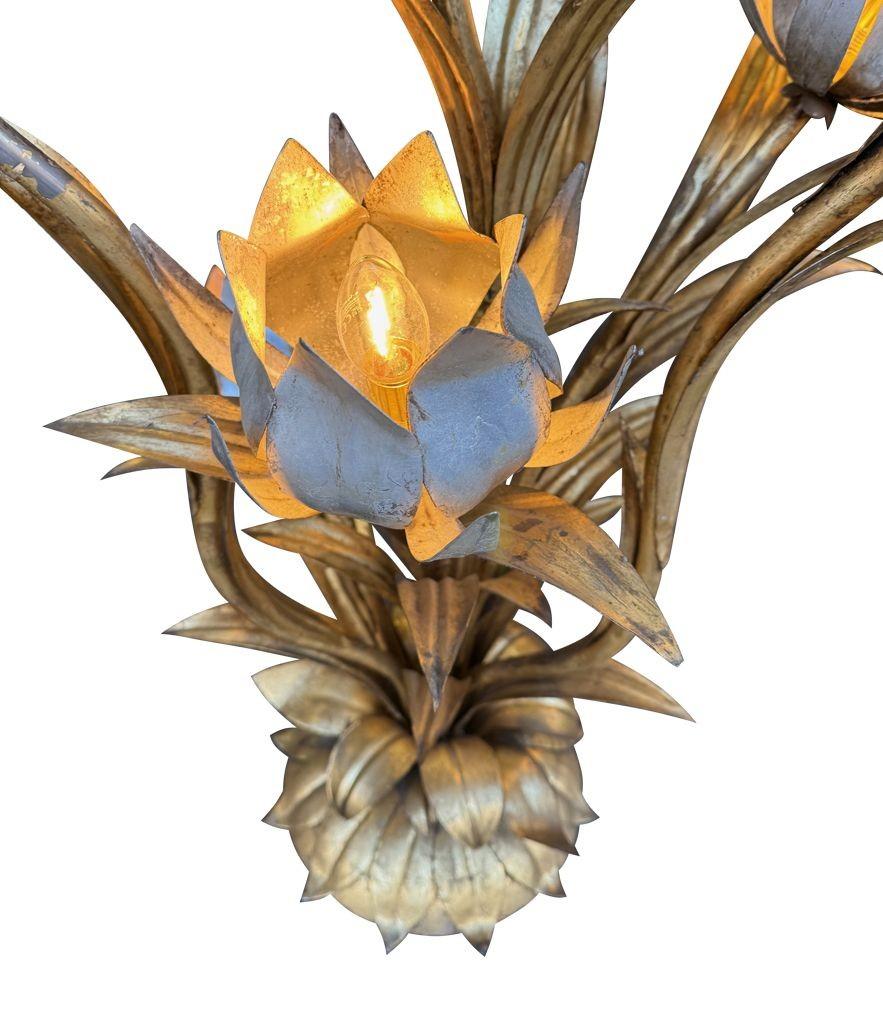 A wonderful 1960s Italian gilt metal flower lamp with 7 lights in the flowers 11
